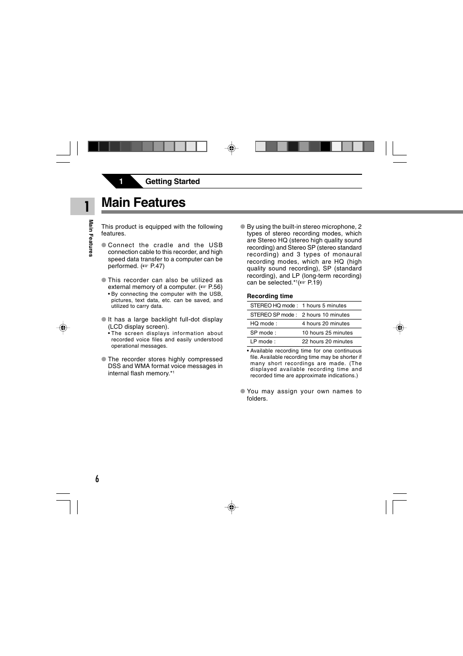 Main features, 1getting started | Sony DS-2 User Manual | Page 6 / 64