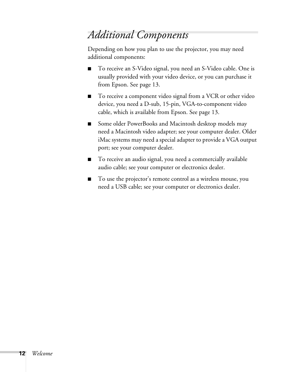 Additional components | Sony 76c User Manual | Page 12 / 111