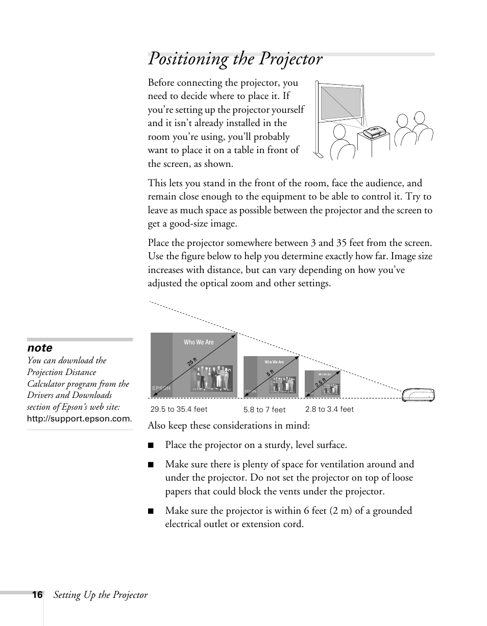 Positioning the projector | Sony 76c User Manual | Page 16 / 111