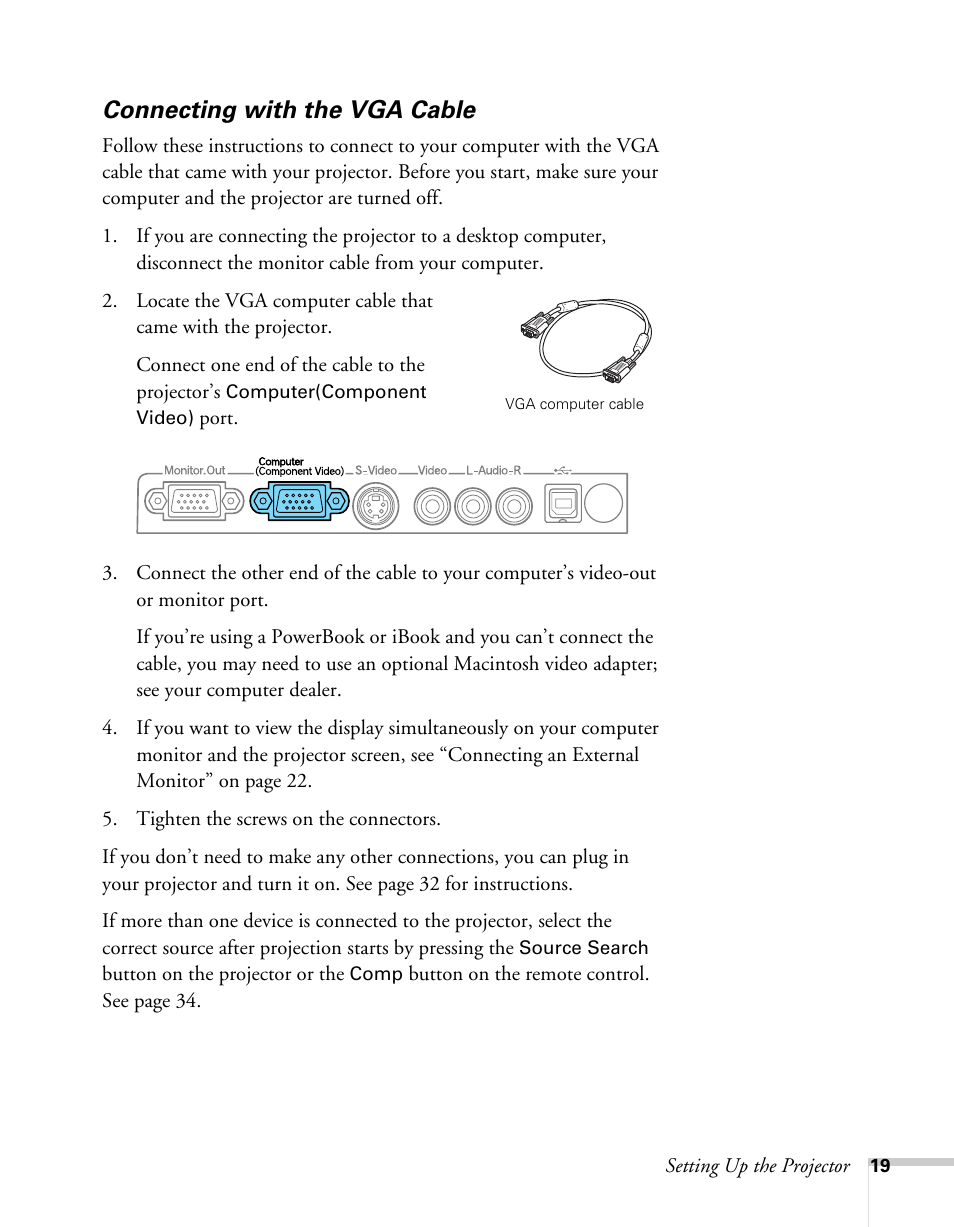 Connecting with the vga cable | Sony 76c User Manual | Page 19 / 111