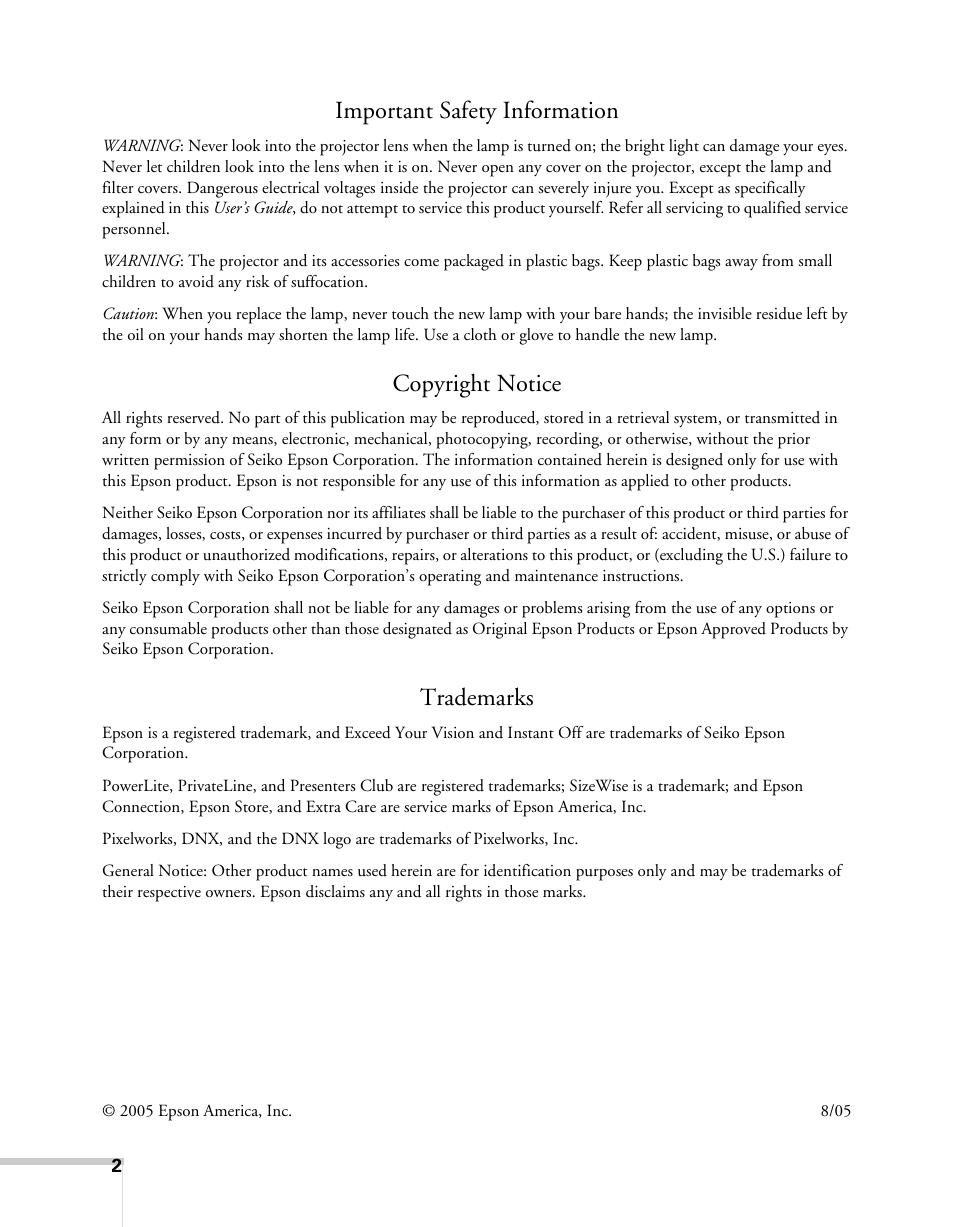Important safety information, Copyright notice, Trademarks | Sony 76c User Manual | Page 2 / 111