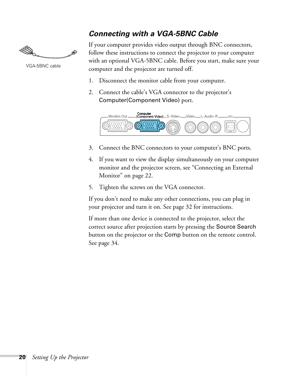 Connecting with a vga-5bnc cable | Sony 76c User Manual | Page 20 / 111