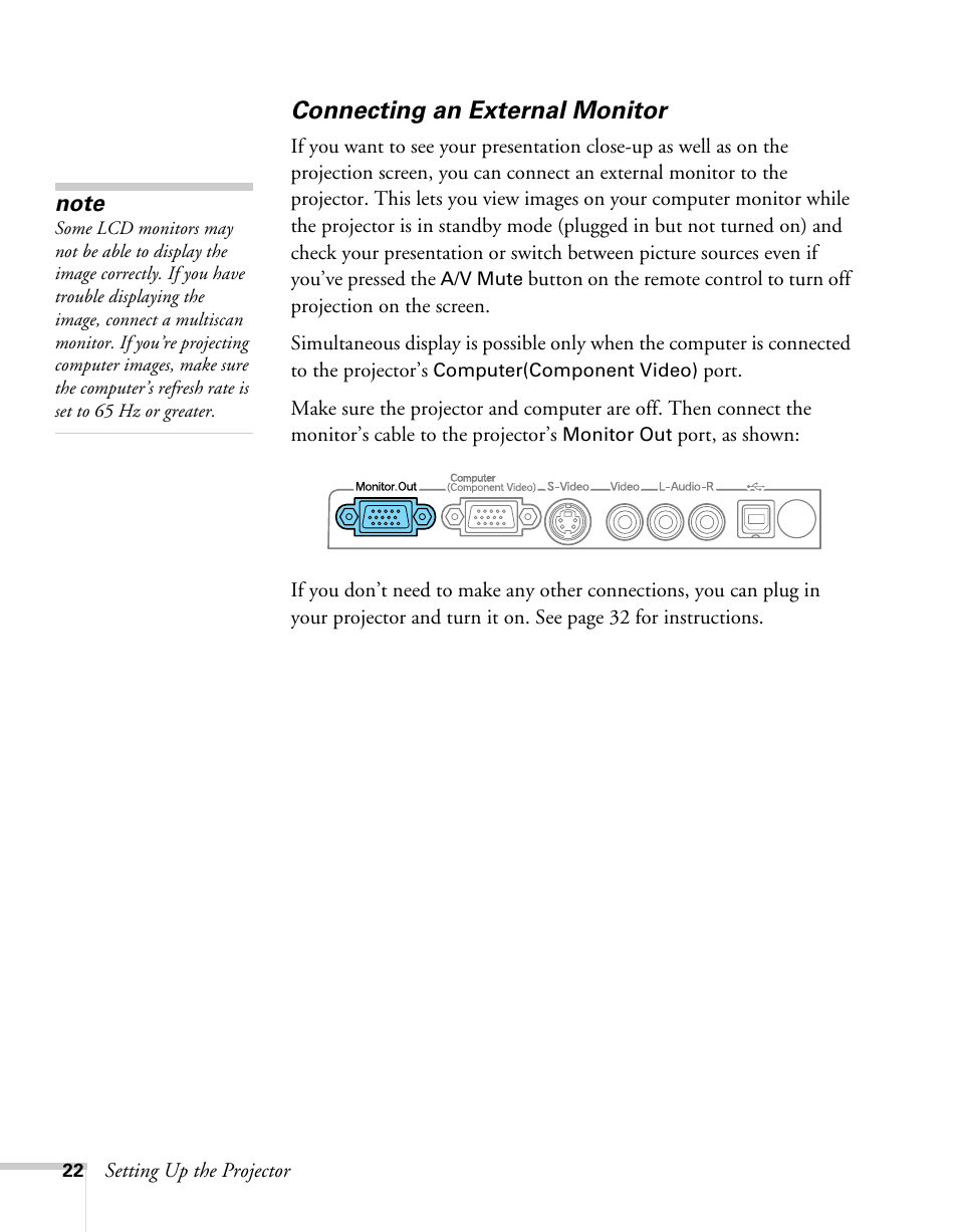 Connecting an external monitor | Sony 76c User Manual | Page 22 / 111