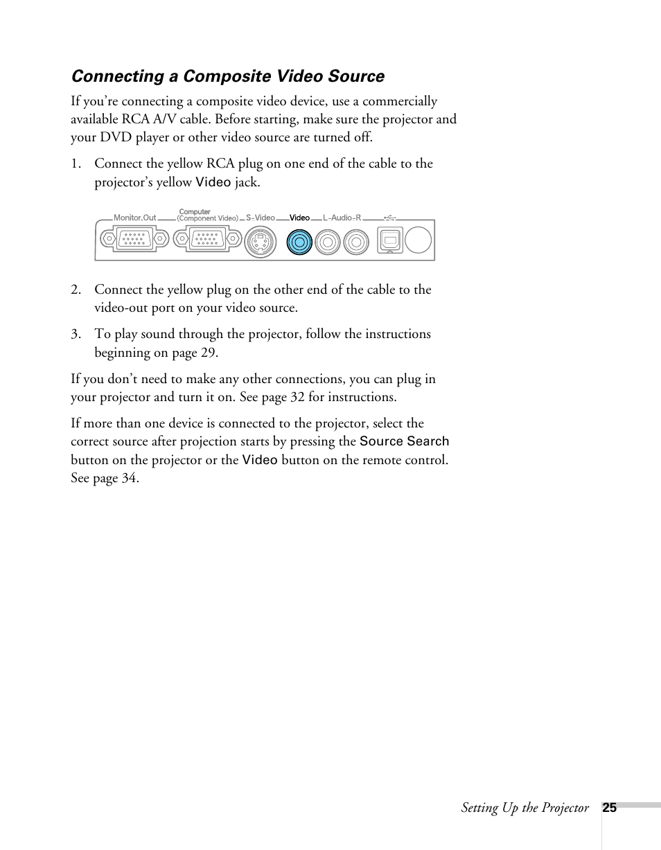 Connecting a composite video source | Sony 76c User Manual | Page 25 / 111