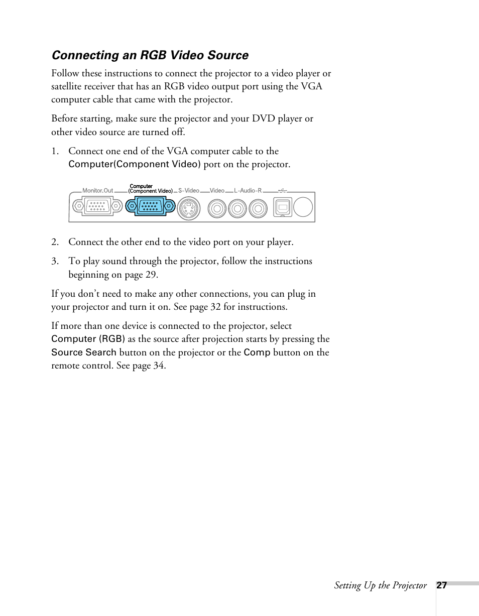 Connecting an rgb video source | Sony 76c User Manual | Page 27 / 111