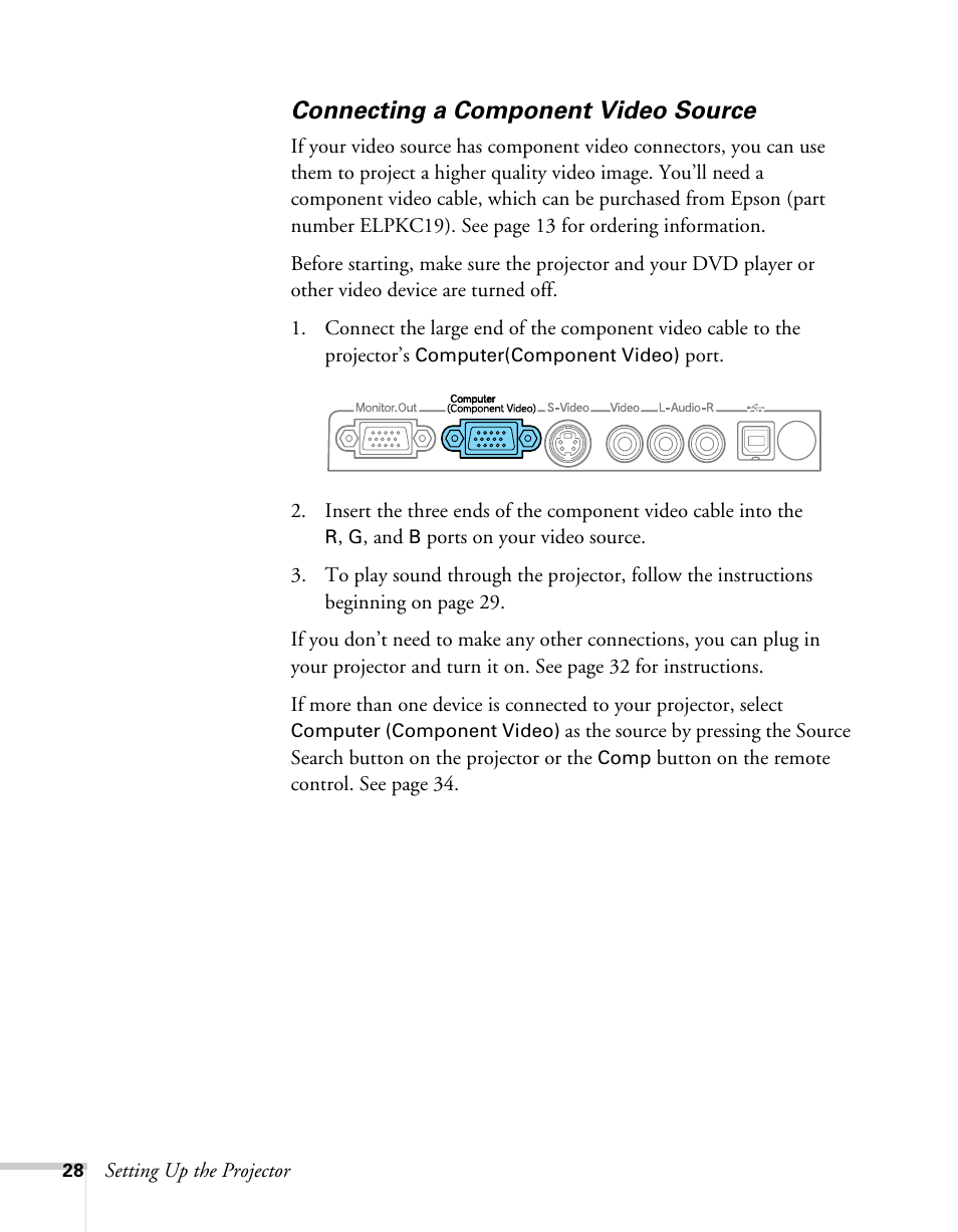 Connecting a component video source | Sony 76c User Manual | Page 28 / 111