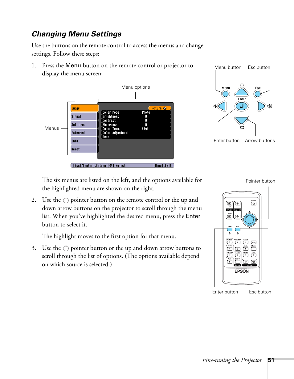 Changing menu settings | Sony 76c User Manual | Page 51 / 111