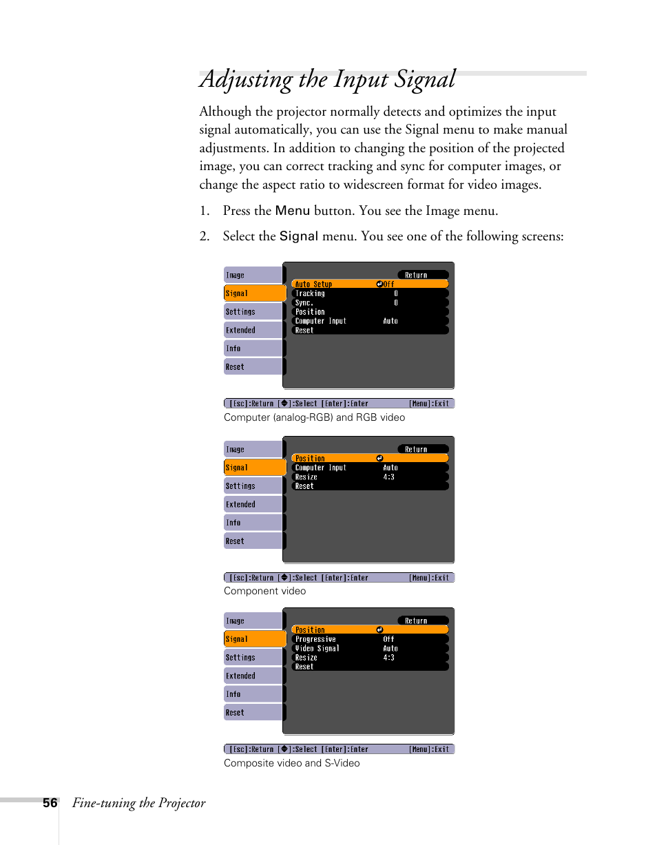Adjusting the input signal | Sony 76c User Manual | Page 56 / 111