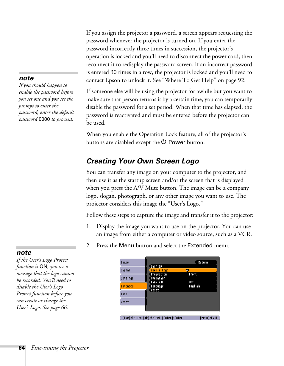 Creating your own screen logo | Sony 76c User Manual | Page 64 / 111