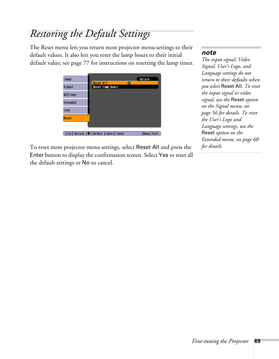 Restoring the default settings | Sony 76c User Manual | Page 69 / 111