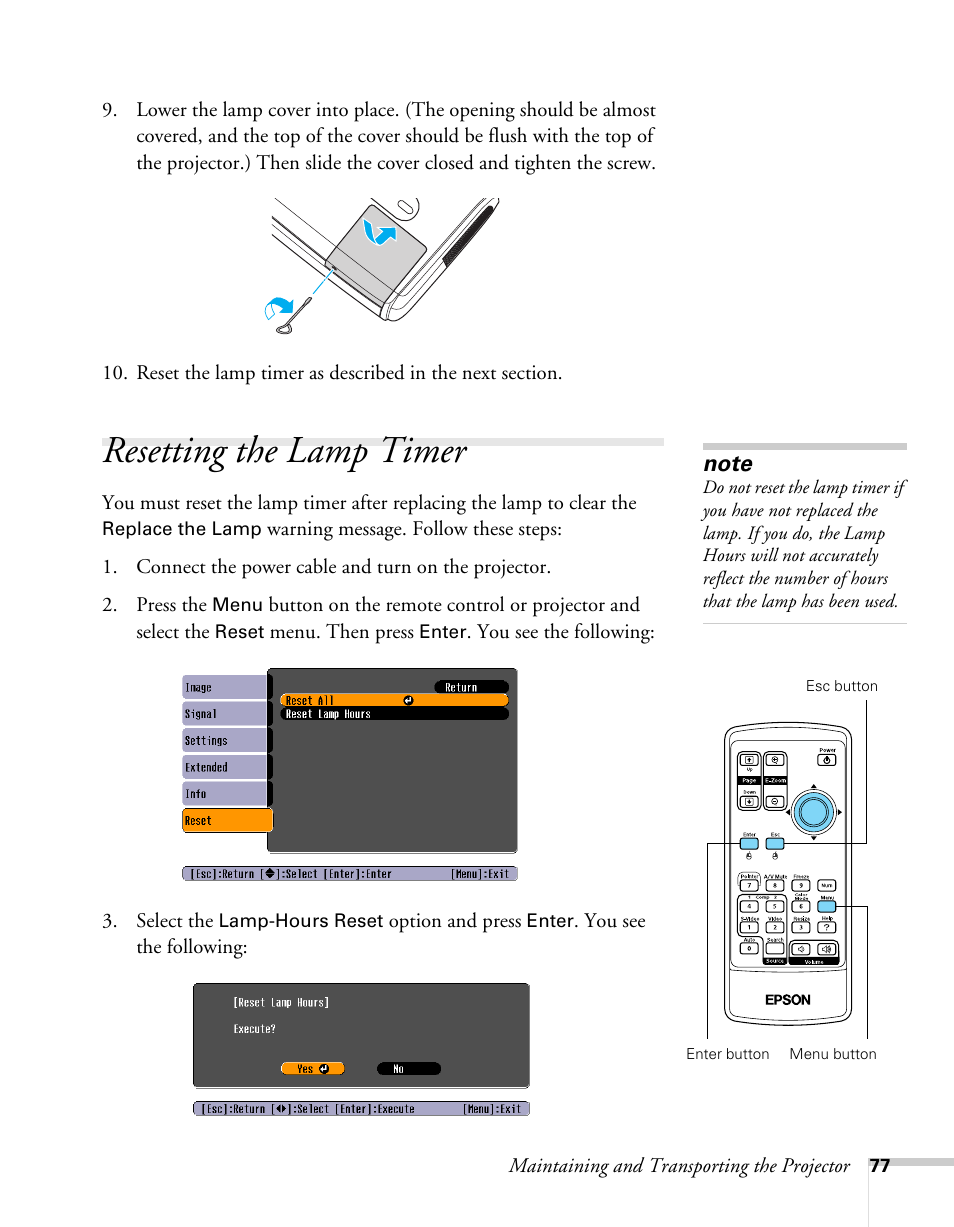 Resetting the lamp timer | Sony 76c User Manual | Page 77 / 111
