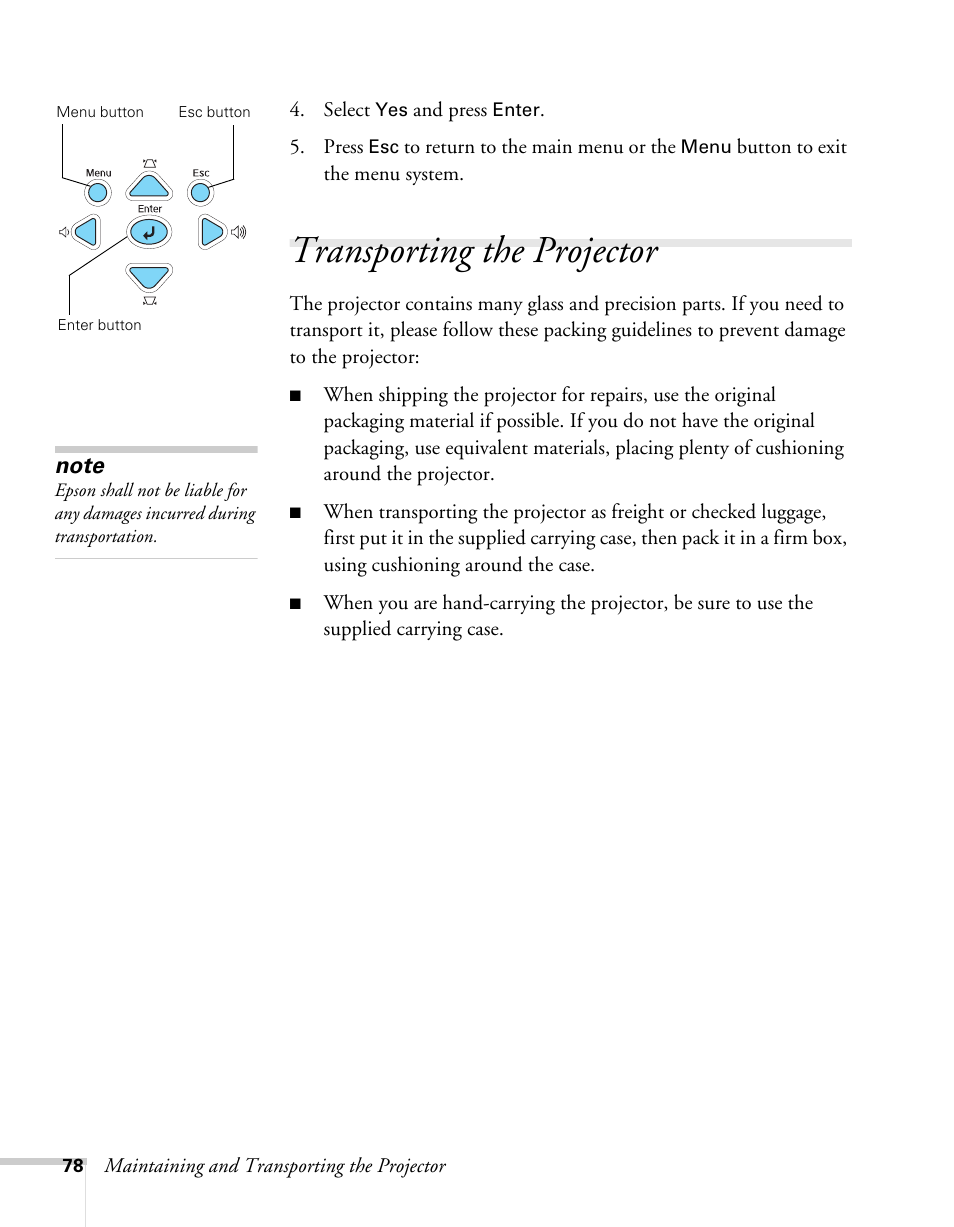 Transporting the projector | Sony 76c User Manual | Page 78 / 111