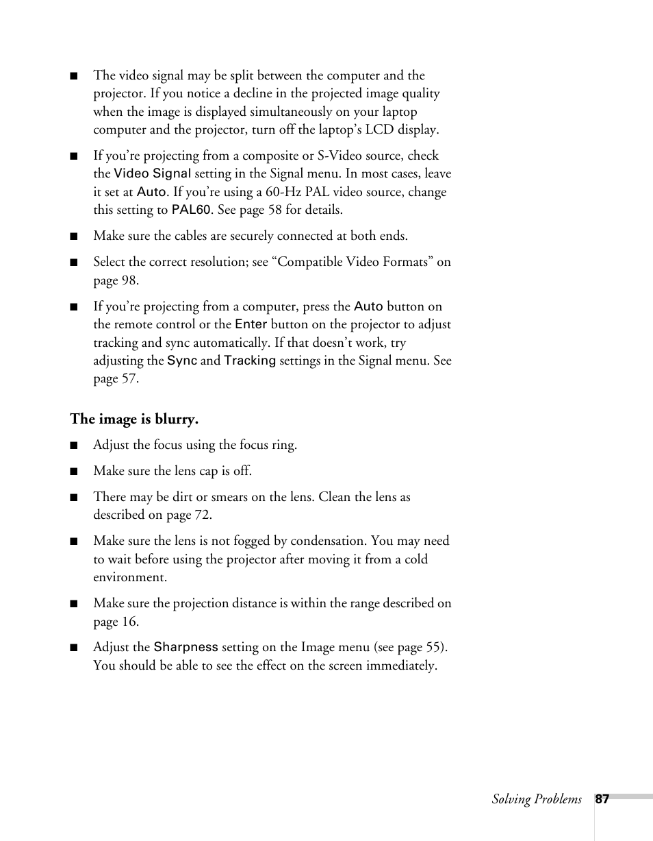 The image is blurry | Sony 76c User Manual | Page 87 / 111