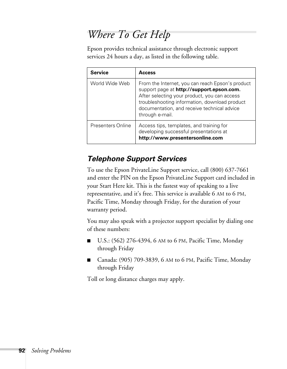 Where to get help, Telephone support services, Contacting technical support | Sony 76c User Manual | Page 92 / 111