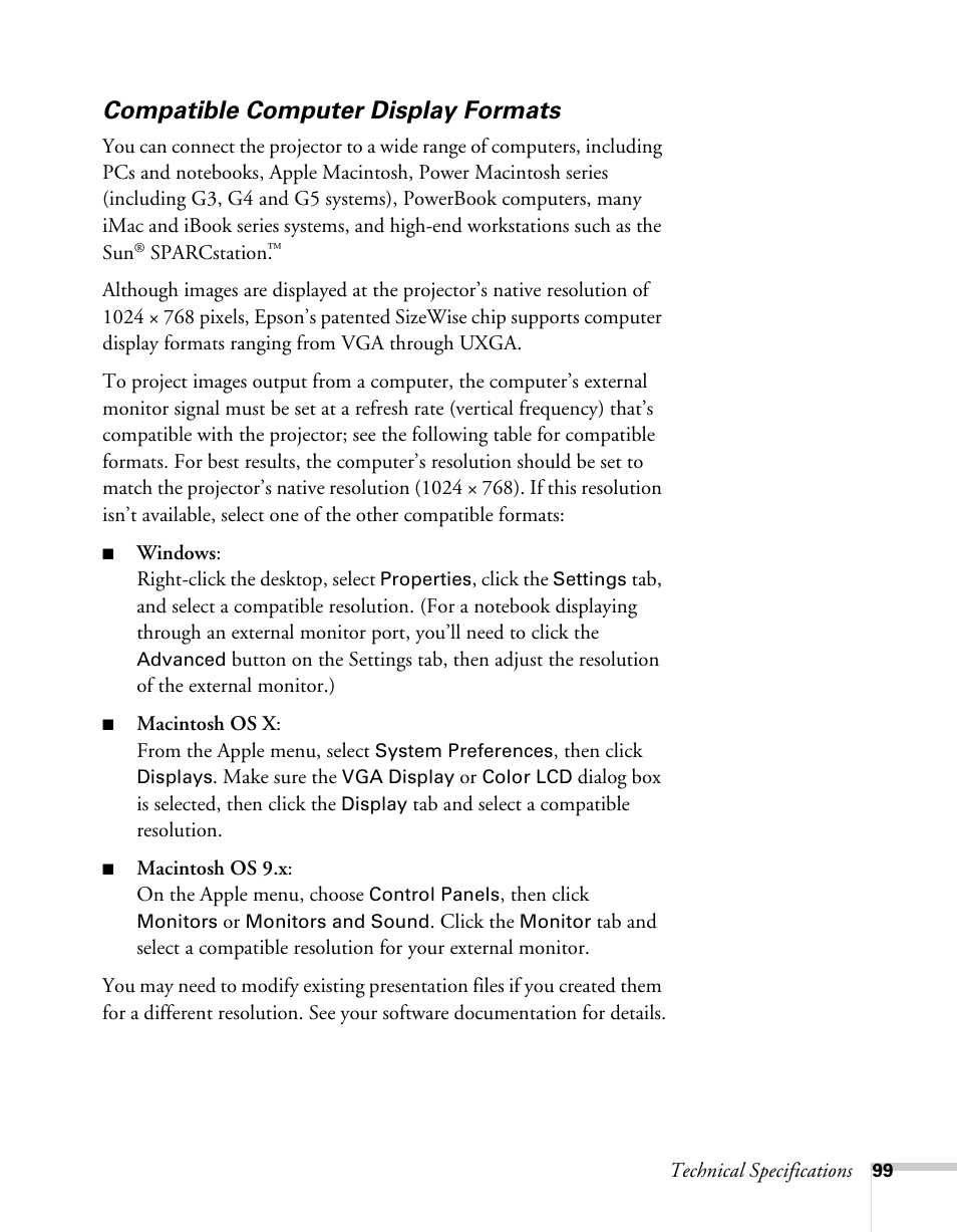 Compatible computer display formats | Sony 76c User Manual | Page 99 / 111