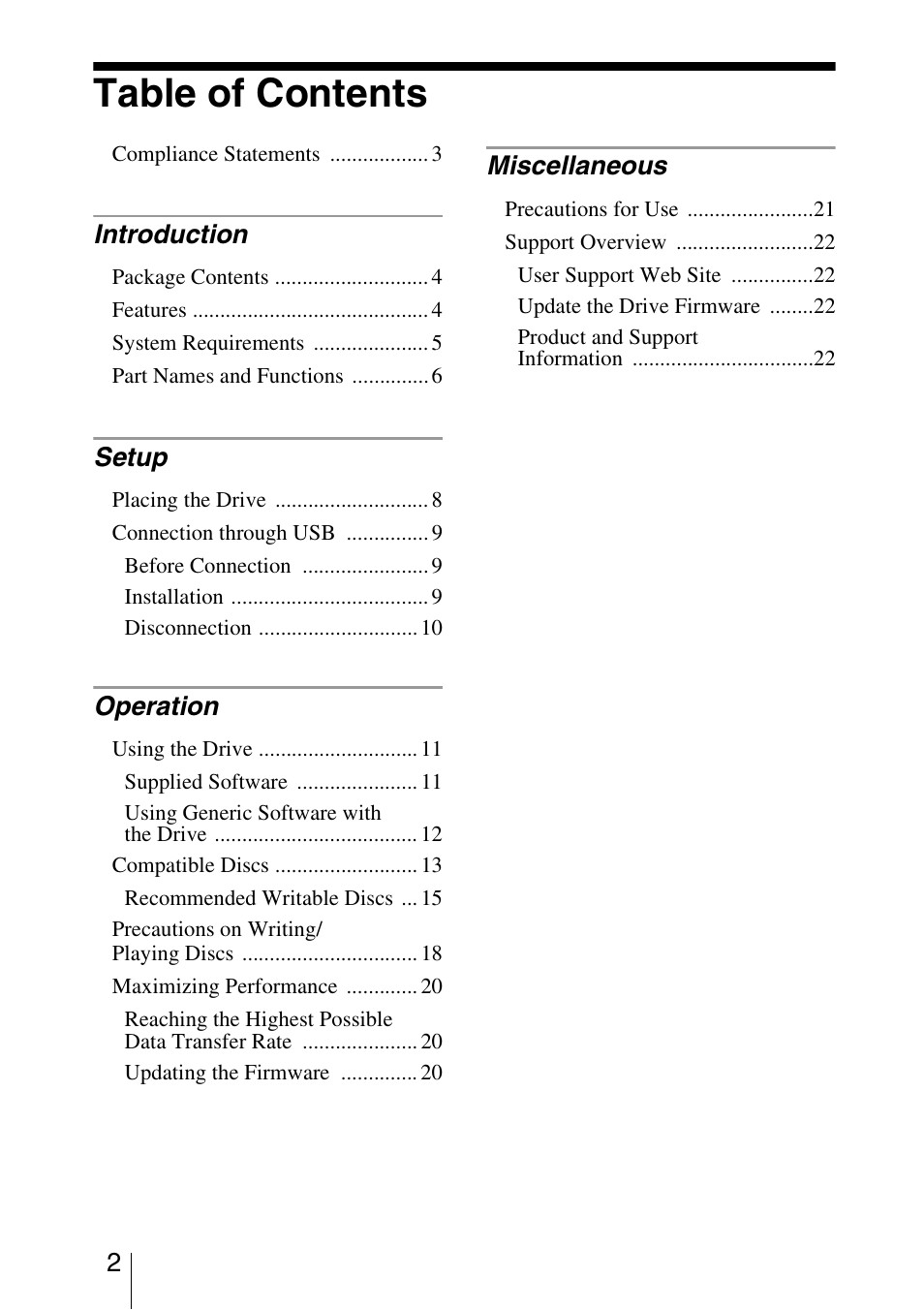 Sony DRX-S70U-W User Manual | Page 2 / 24