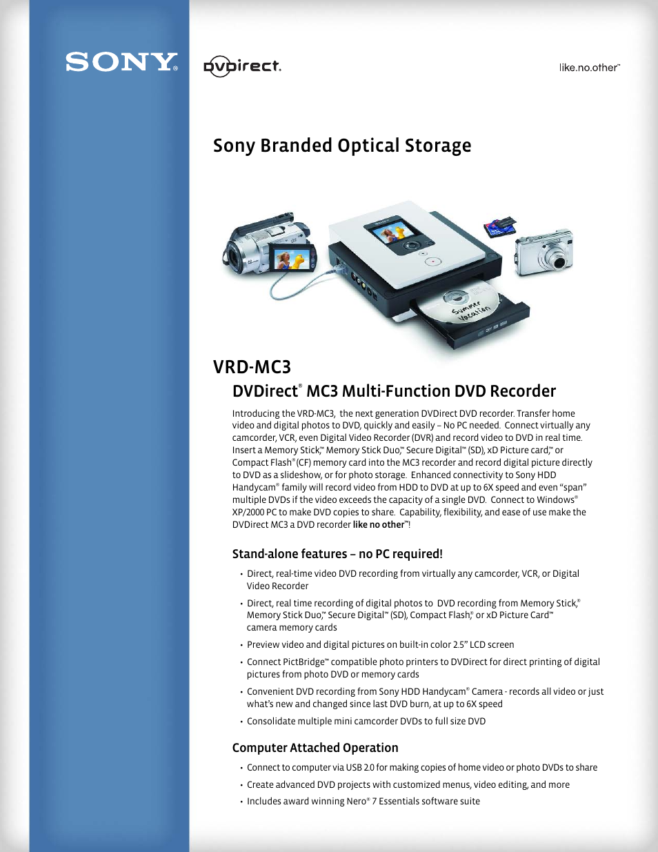 Sony VRD-MC3 User Manual | 2 pages