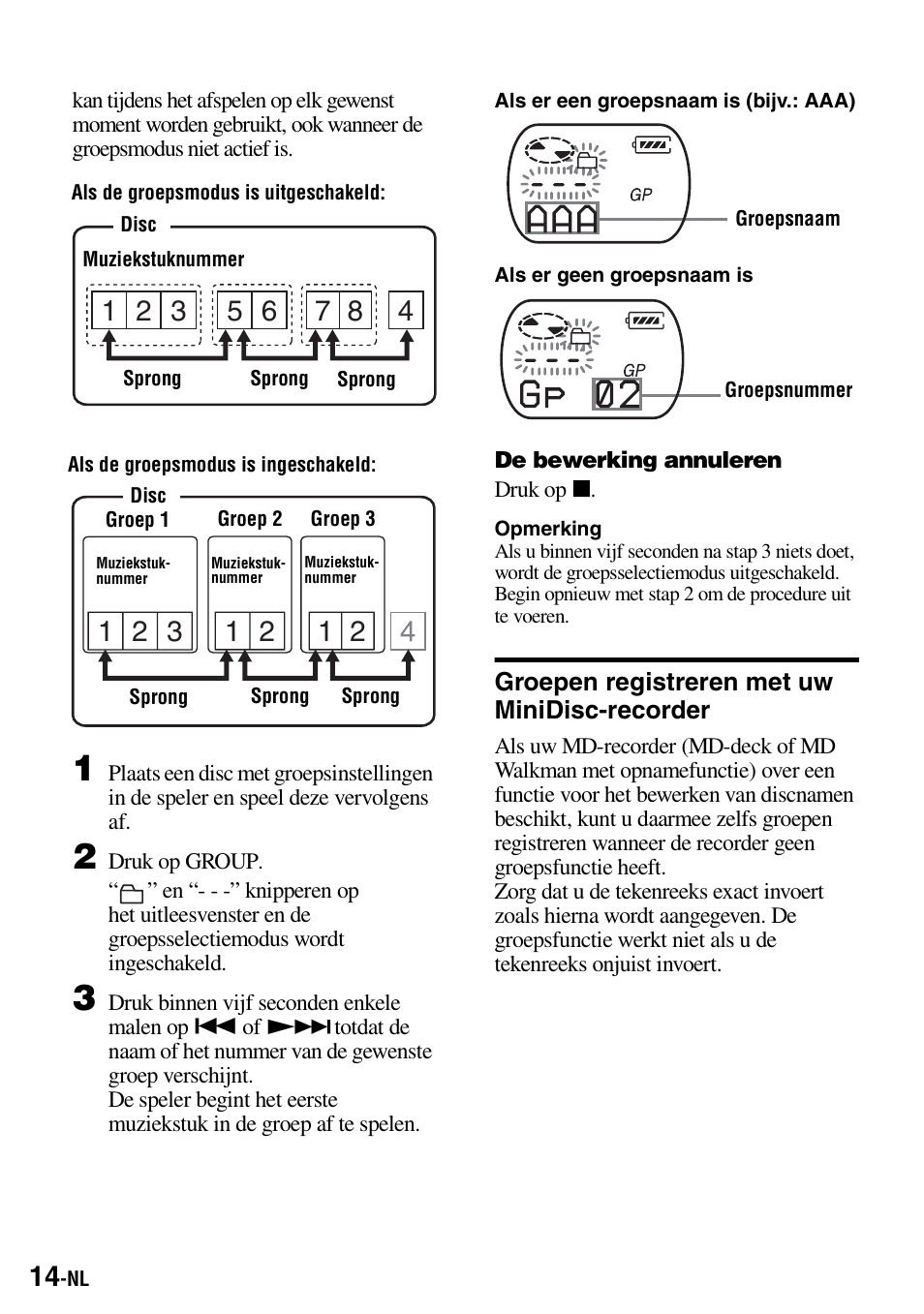 Groepen registreren met uw minidisc-recorder | Sony Walkman MZ-E310 User Manual | Page 102 / 364