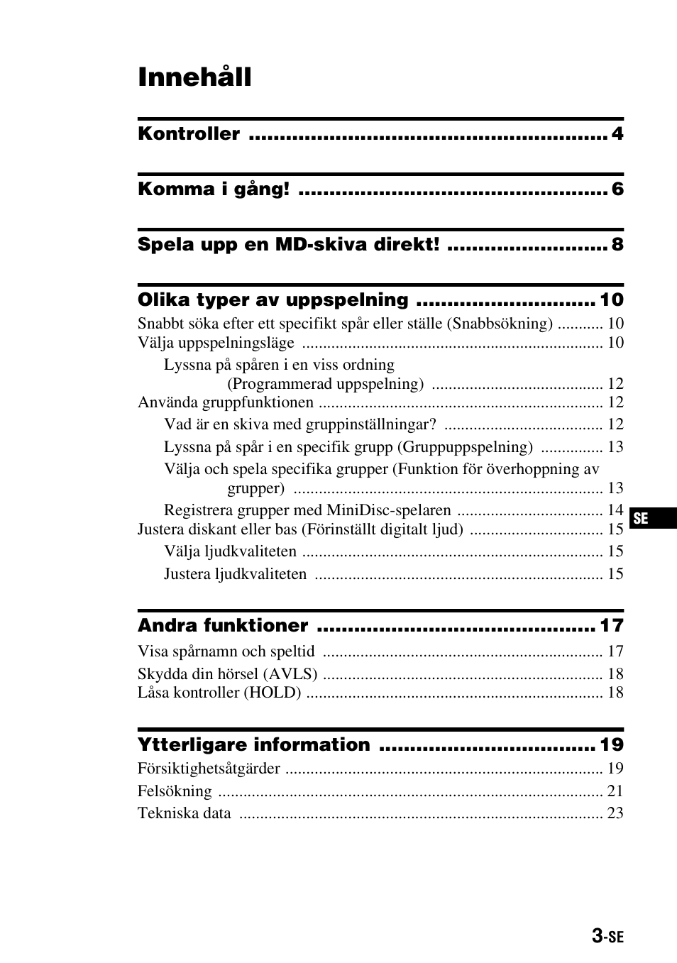 Innehåll | Sony Walkman MZ-E310 User Manual | Page 113 / 364