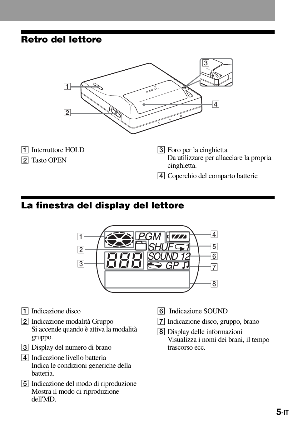 Retro del lettore, La finestra del display del lettore | Sony Walkman MZ-E310 User Manual | Page 137 / 364