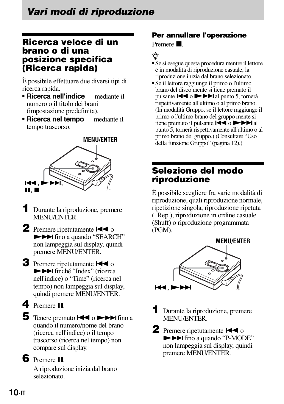 Vari modi di riproduzione, Selezione del modo riproduzione | Sony Walkman MZ-E310 User Manual | Page 142 / 364