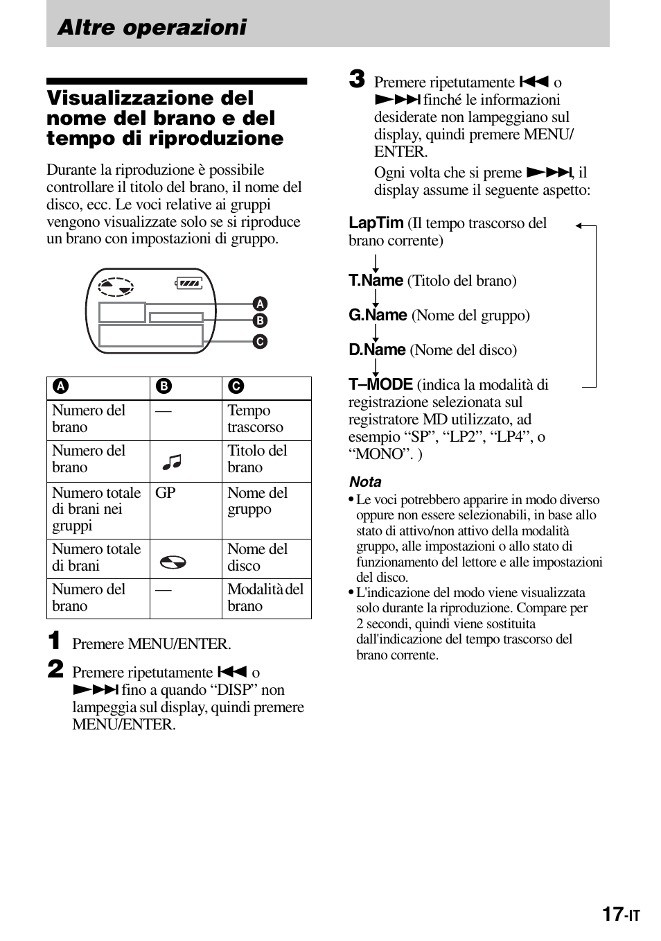 Altre operazioni | Sony Walkman MZ-E310 User Manual | Page 149 / 364
