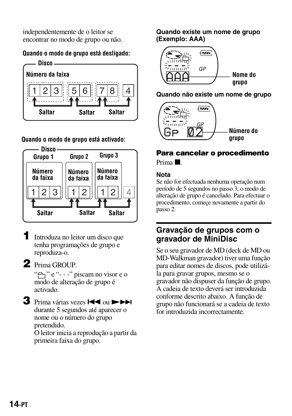Gravação de grupos com o gravador de minidisc | Sony Walkman MZ-E310 User Manual | Page 168 / 364