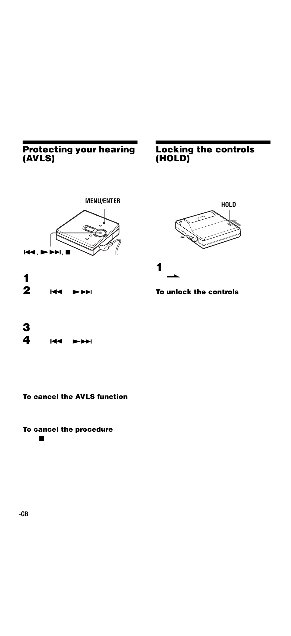 Protecting your hearing (avls), Locking the controls (hold) | Sony Walkman MZ-E310 User Manual | Page 18 / 364