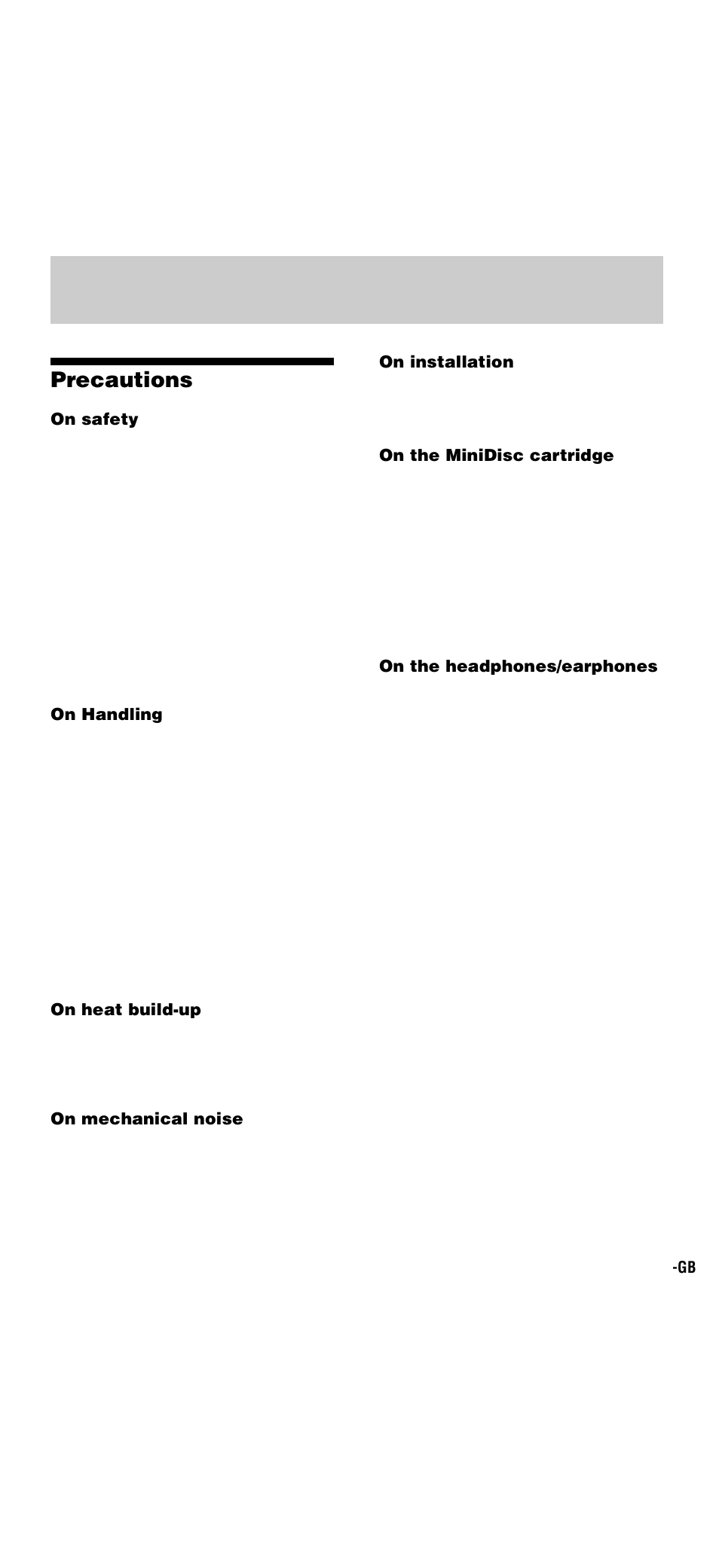 Additional information, Precautions | Sony Walkman MZ-E310 User Manual | Page 19 / 364