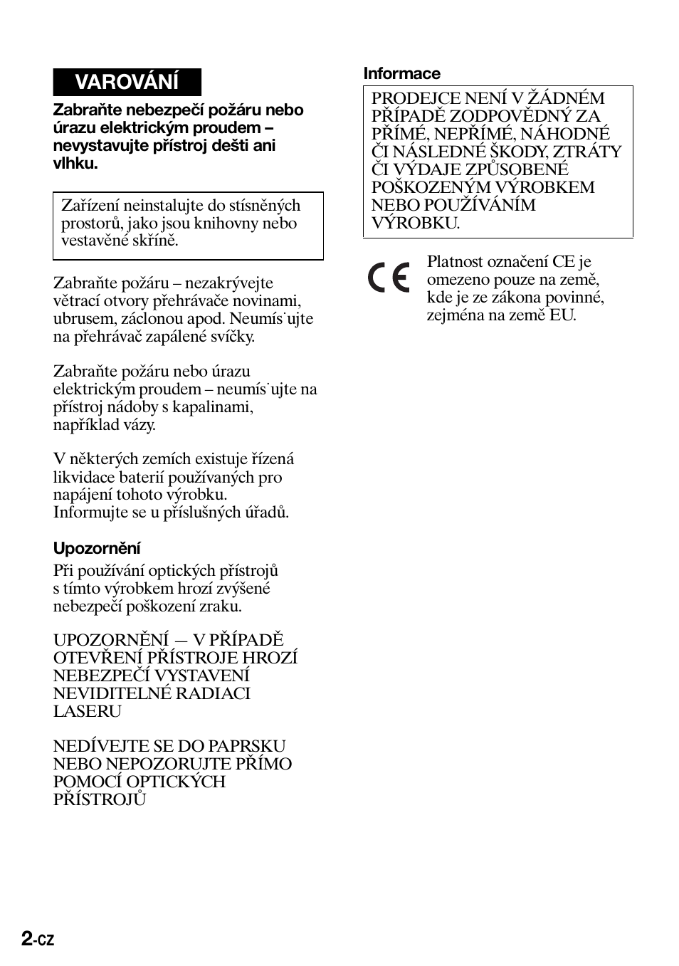 Varování | Sony Walkman MZ-E310 User Manual | Page 200 / 364
