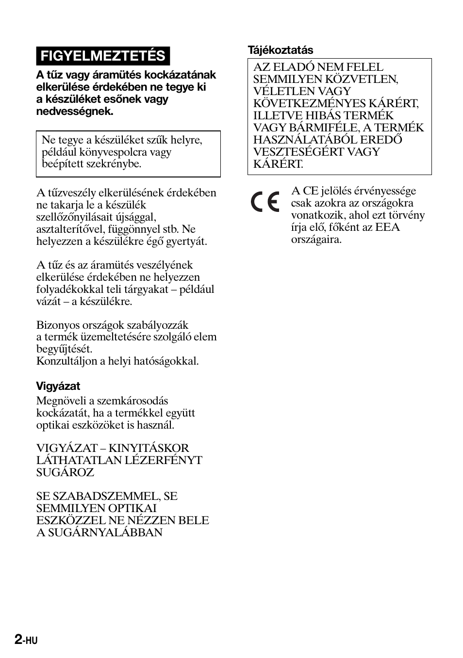 Figyelmeztetés | Sony Walkman MZ-E310 User Manual | Page 224 / 364