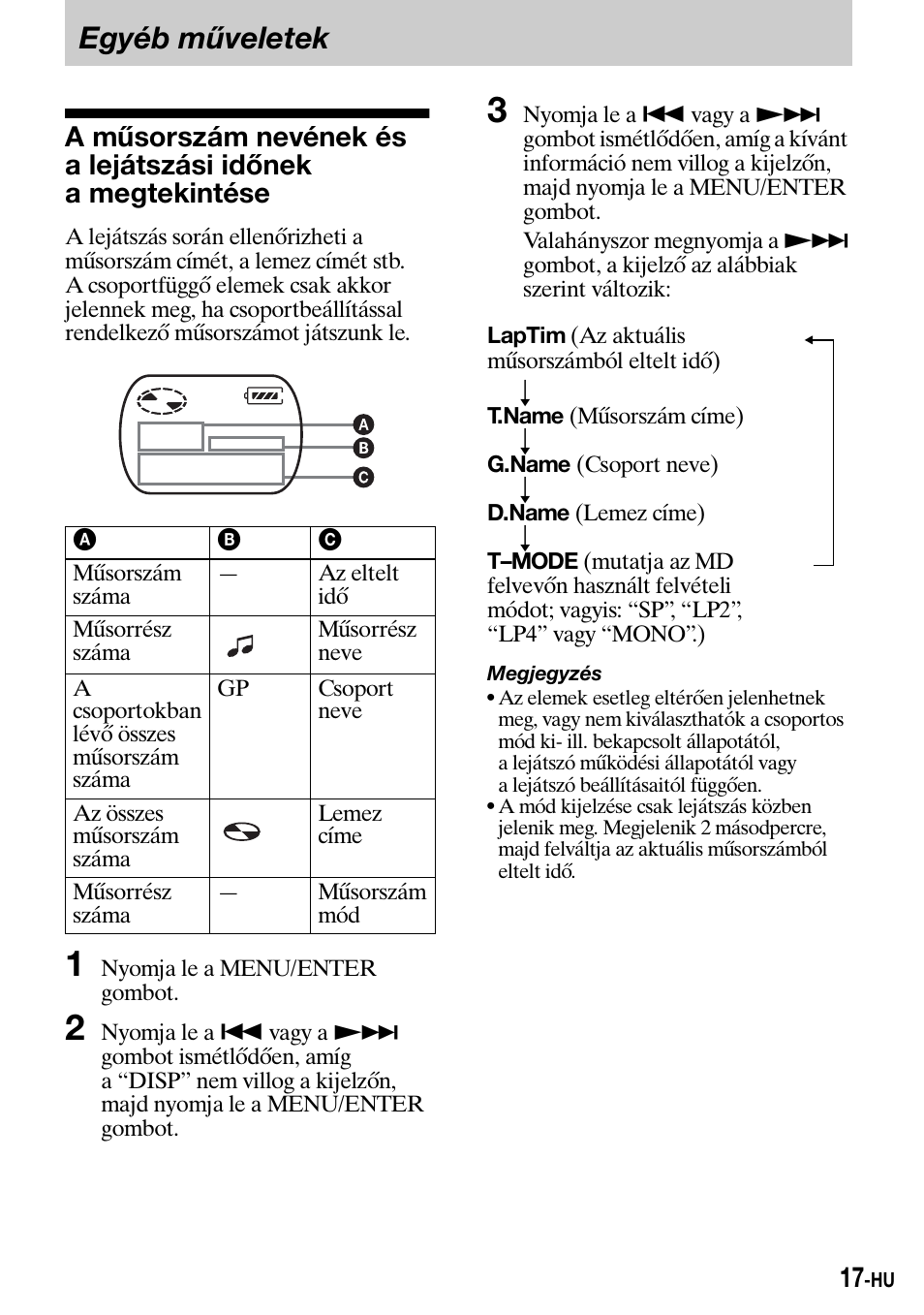 Egyéb mûveletek, Egyé, A mű | Egyéb műveletek | Sony Walkman MZ-E310 User Manual | Page 239 / 364