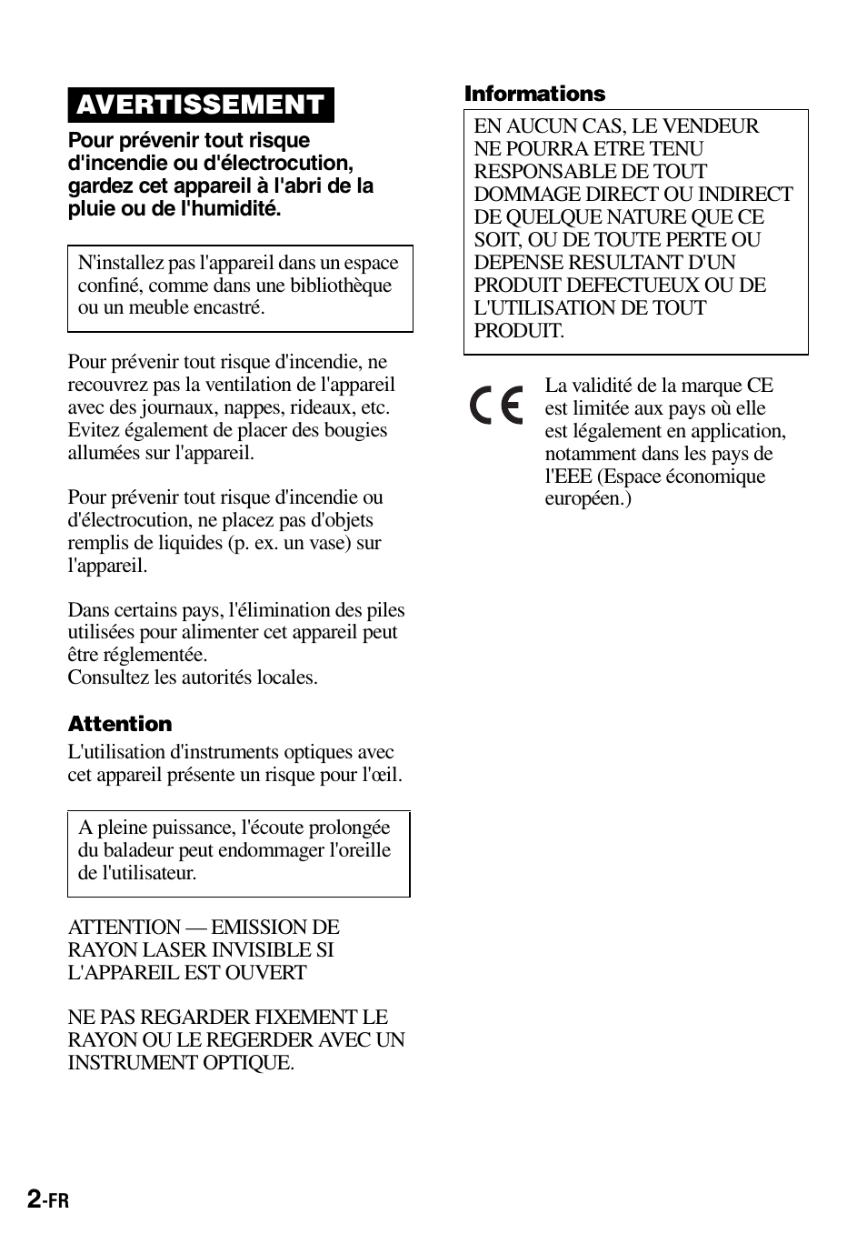Avertissement | Sony Walkman MZ-E310 User Manual | Page 24 / 364