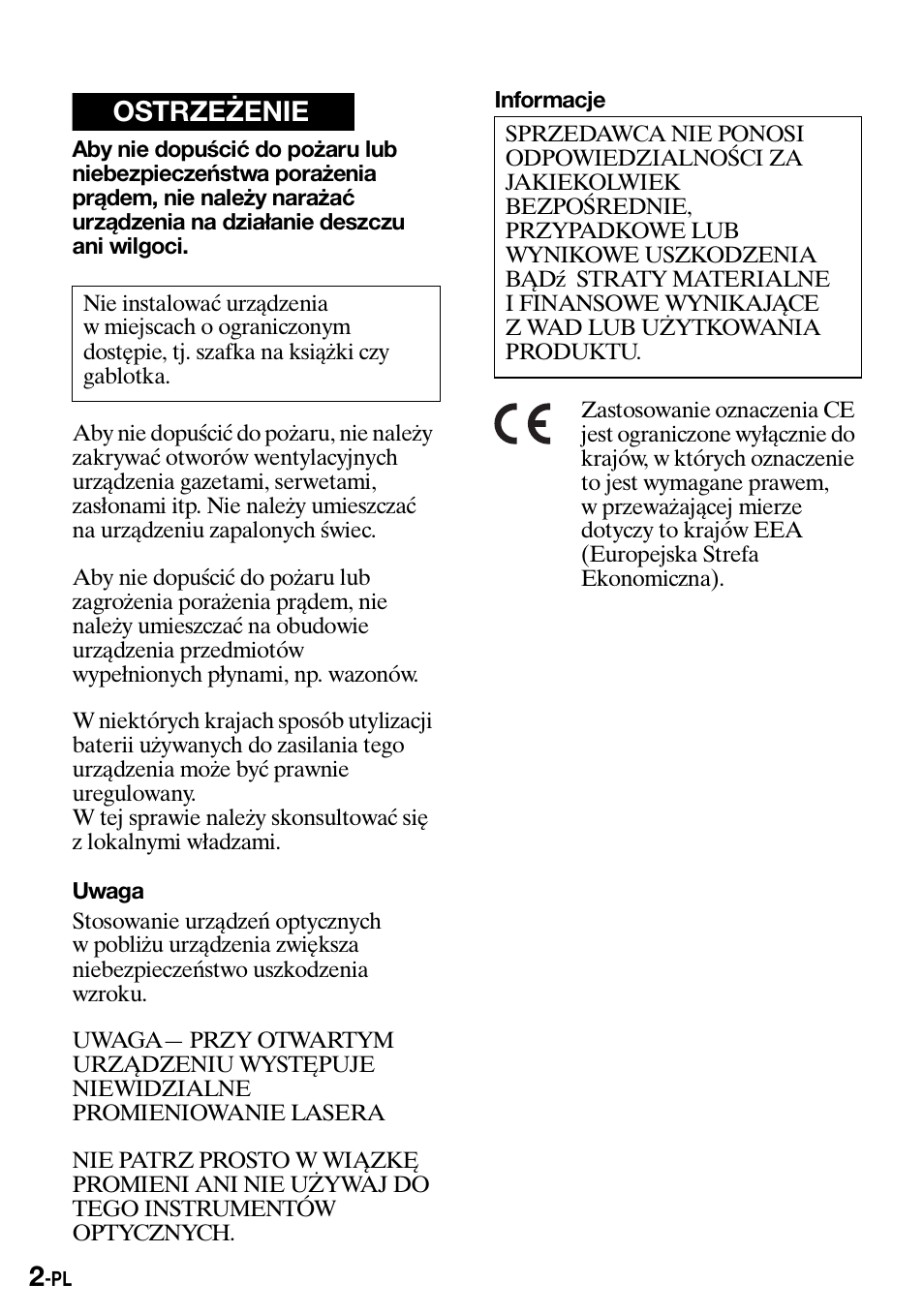 Ostrzeżenie | Sony Walkman MZ-E310 User Manual | Page 248 / 364