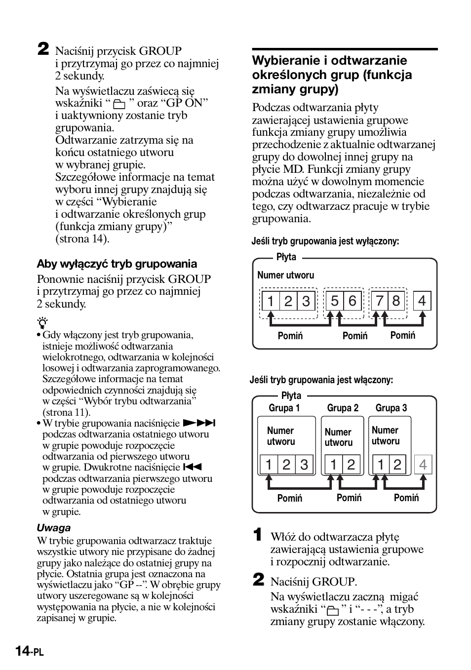 Wybieranie i odtwarzanie określonych grup, Funkcja zmiany grupy) | Sony Walkman MZ-E310 User Manual | Page 260 / 364