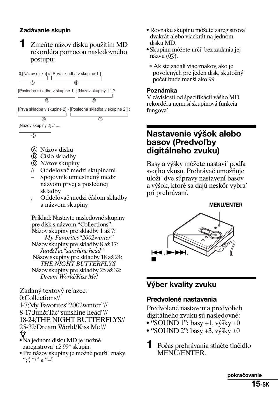 Væber kvality zvuku, Výber kvality zvuku | Sony Walkman MZ-E310 User Manual | Page 285 / 364
