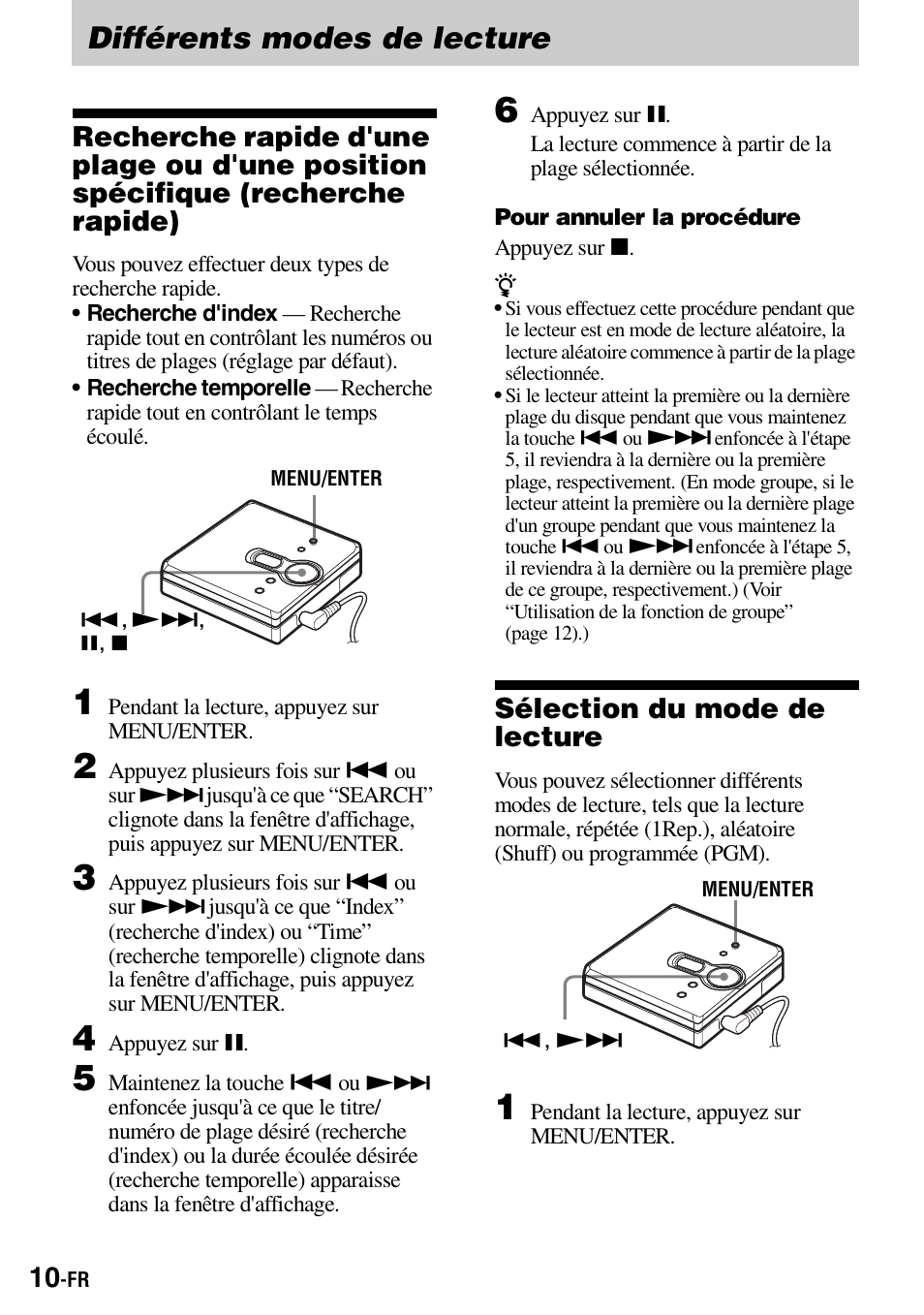Différents modes de lecture, Sélection du mode de lecture, S 1 an | Sony Walkman MZ-E310 User Manual | Page 32 / 364