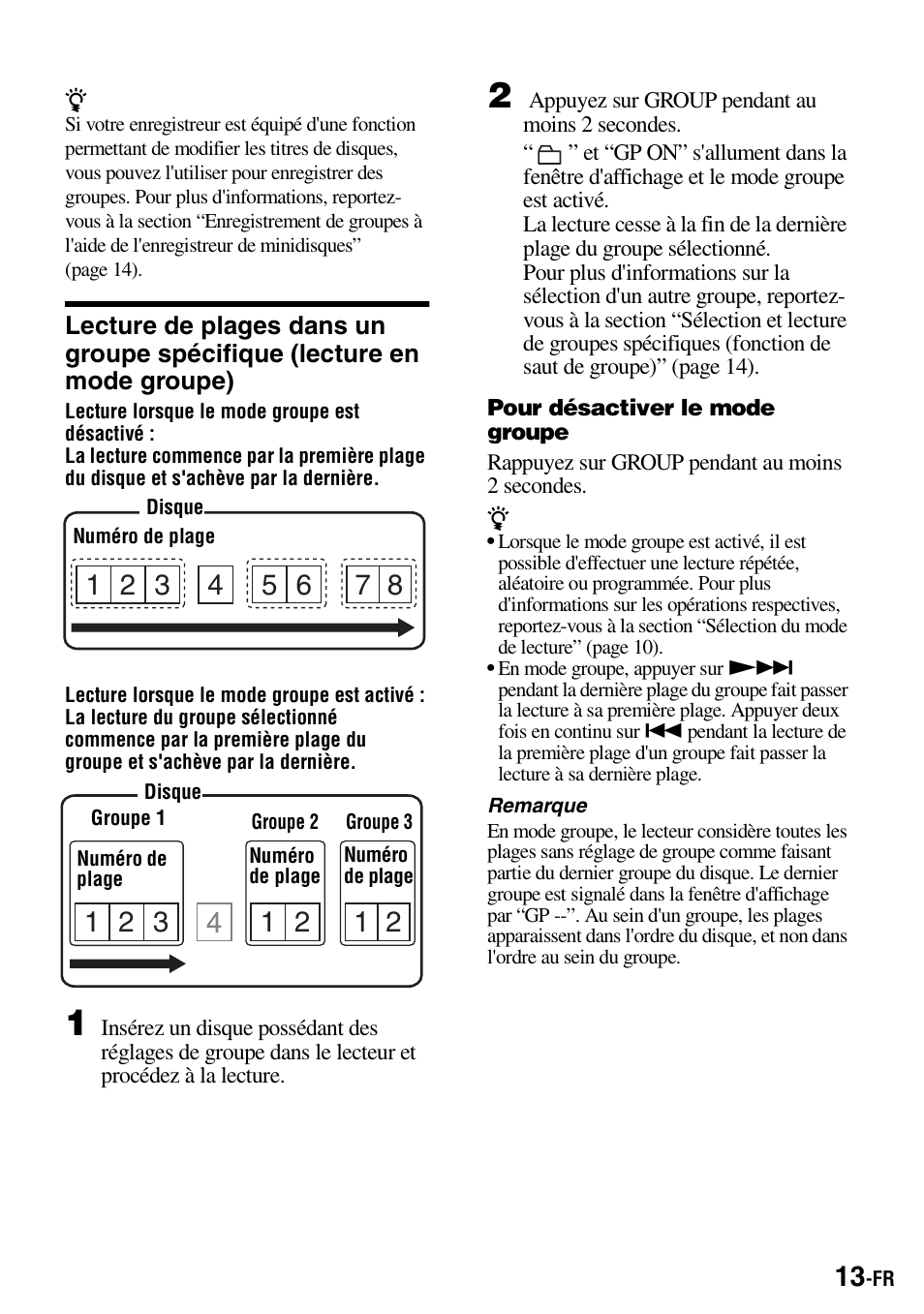 Lecture de plages dans un groupe spécifique, Lecture en mode groupe) | Sony Walkman MZ-E310 User Manual | Page 35 / 364