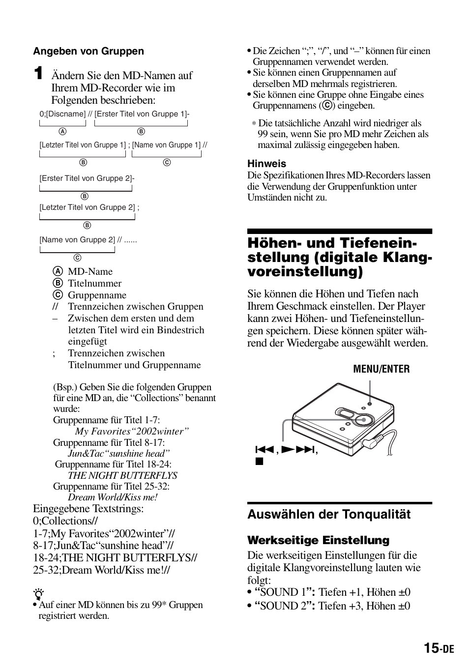 Auswählen der tonqualität | Sony Walkman MZ-E310 User Manual | Page 59 / 364