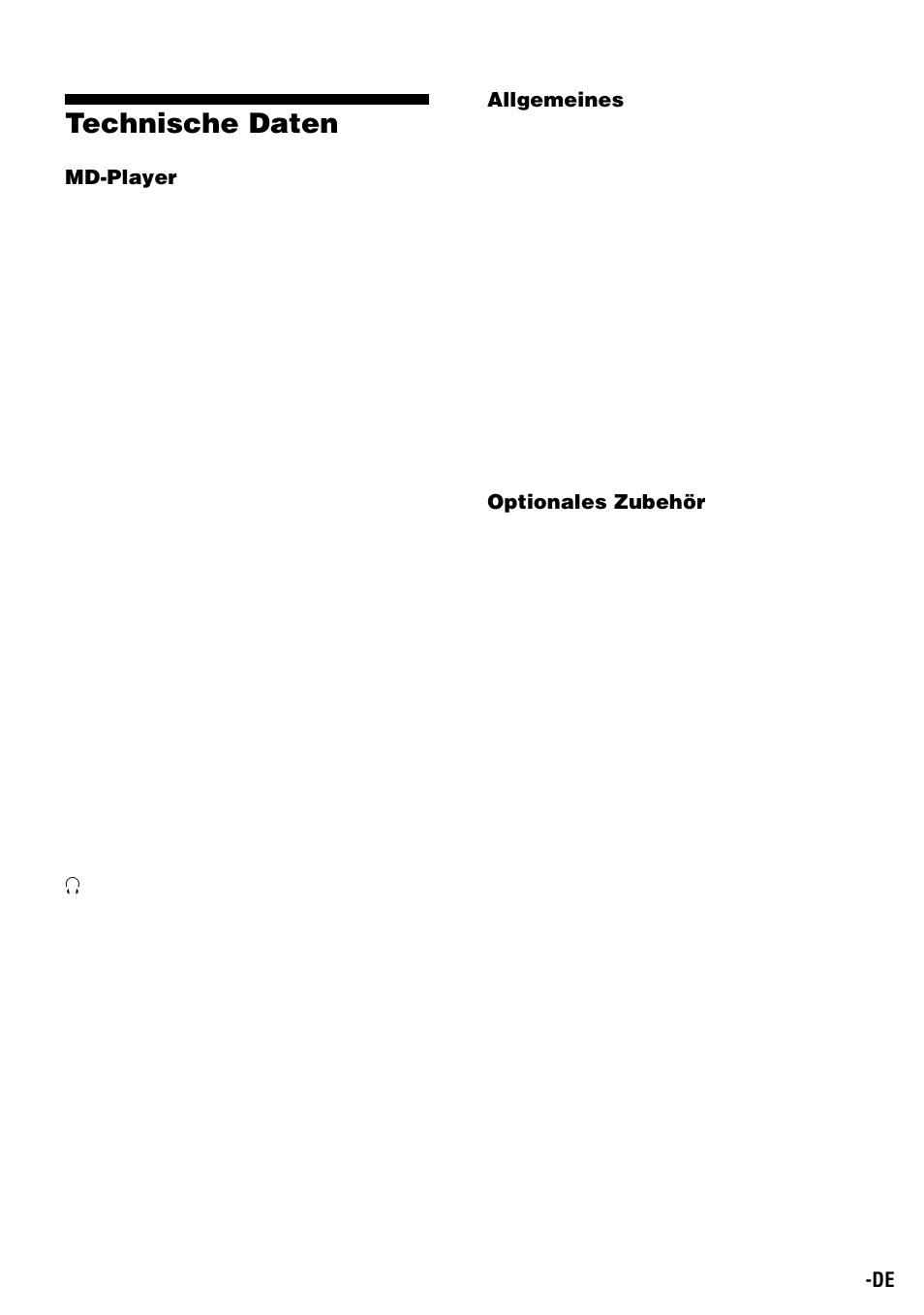 Technische daten | Sony Walkman MZ-E310 User Manual | Page 67 / 364