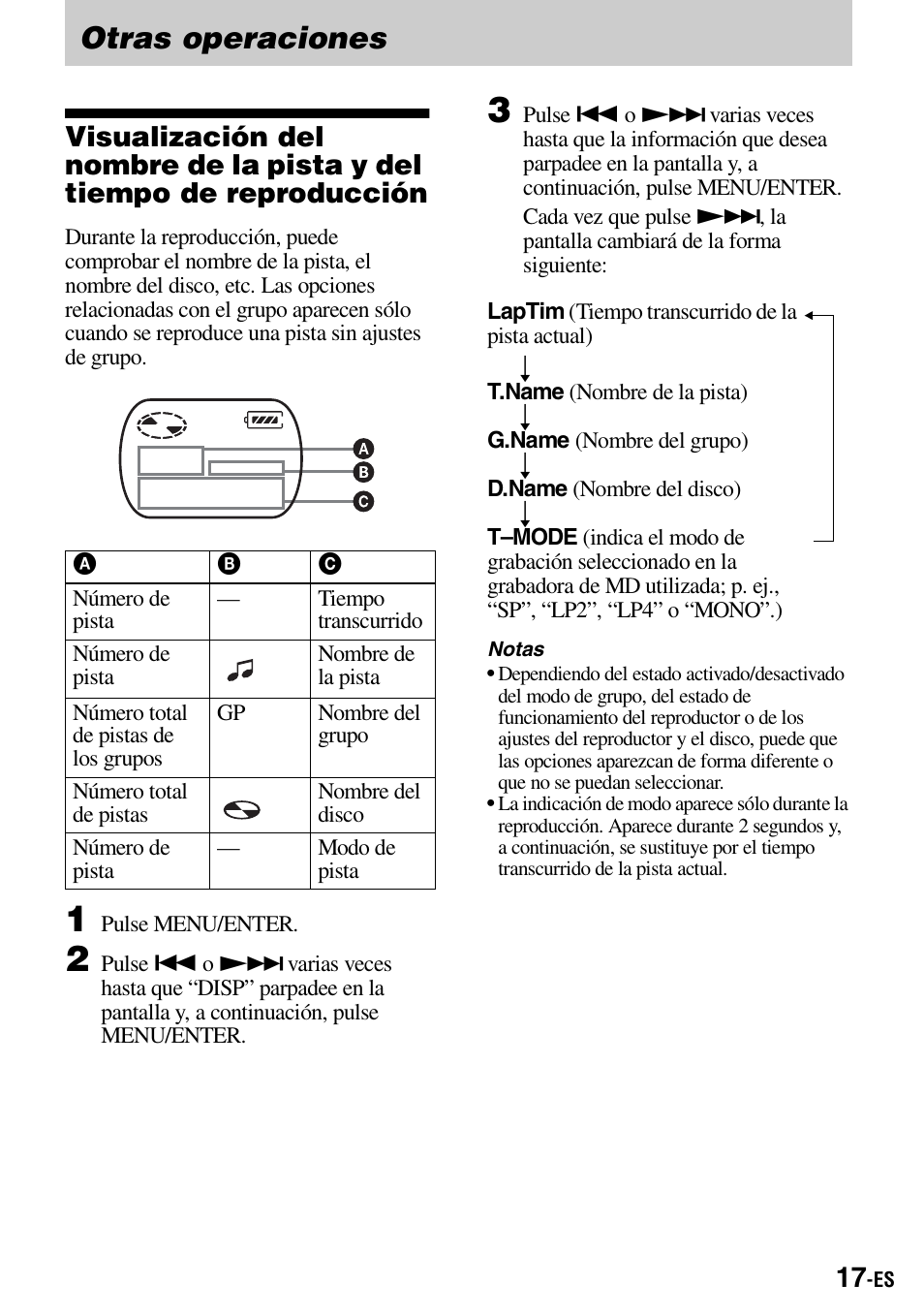 Otras operaciones | Sony Walkman MZ-E310 User Manual | Page 83 / 364