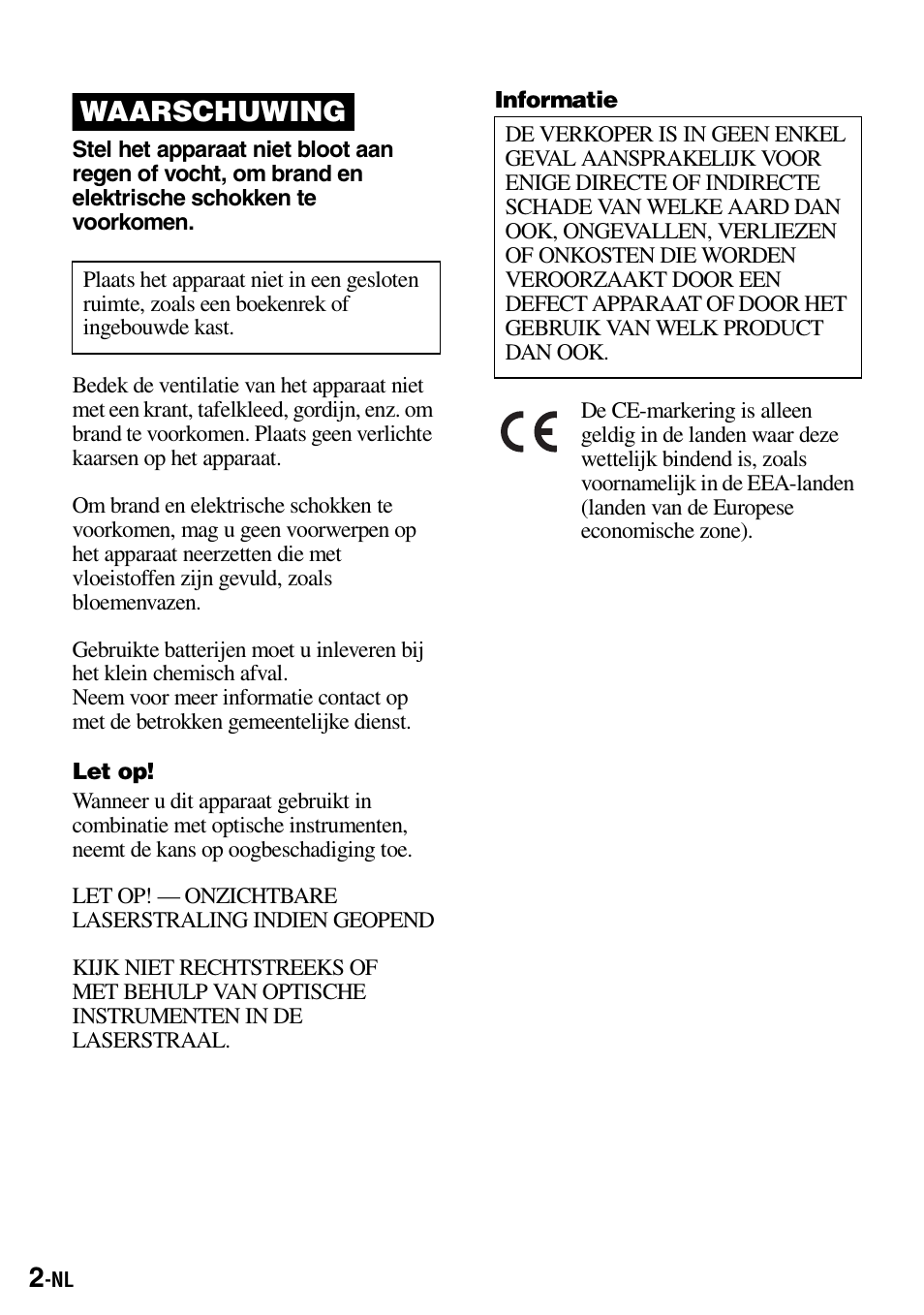 Waarschuwing | Sony Walkman MZ-E310 User Manual | Page 90 / 364