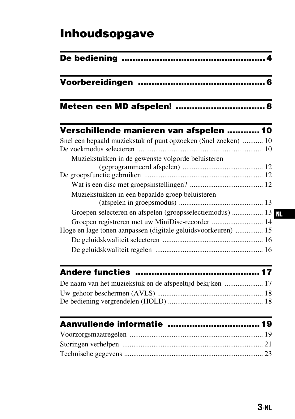Inhoudsopgave | Sony Walkman MZ-E310 User Manual | Page 91 / 364