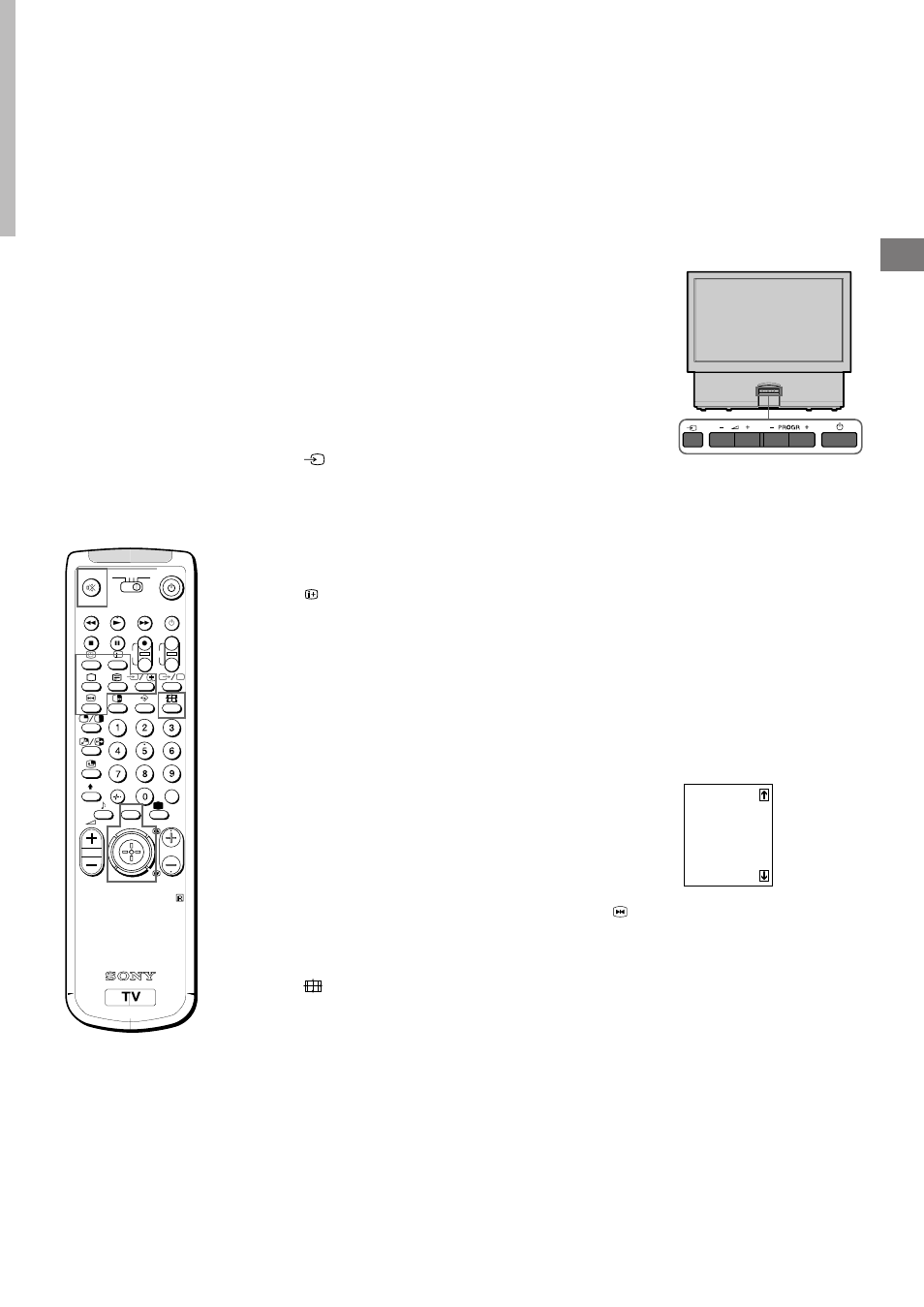 Watching teletext or video input, More convenient functions, Watching teletext | Watching a video input picture, Displaying the on screen indications, Muting the sound, Displaying the time, Displaying the programme table, Freezing the picture, Changing the screen format | Sony KL-40WA1K User Manual | Page 15 / 31