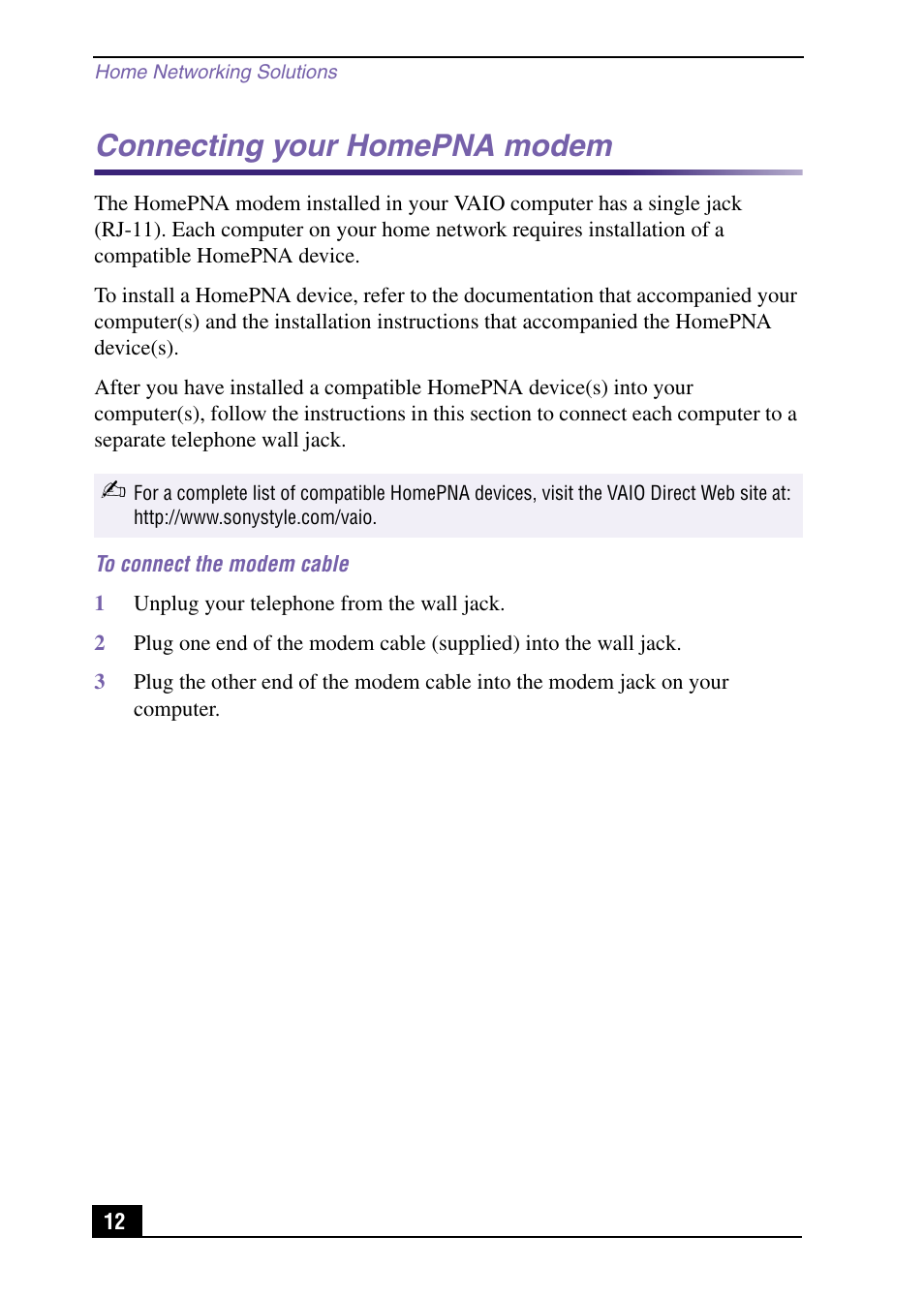 Connecting your homepna modem | Sony MPKTHE User Manual | Page 14 / 32