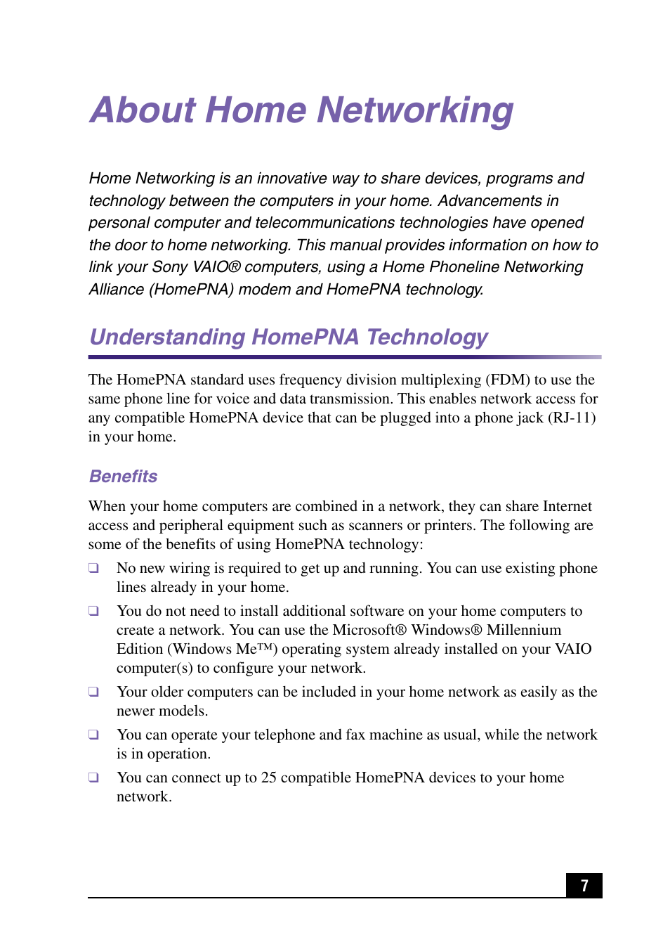 About home networking, Understanding homepna technology | Sony MPKTHE User Manual | Page 9 / 32
