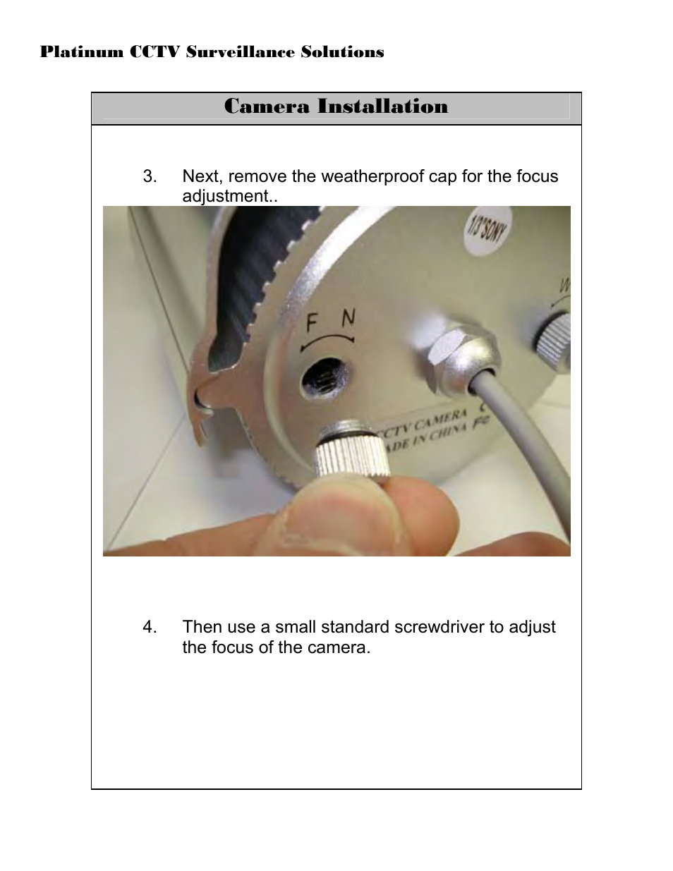 Camera installation | Sony CD-9255 User Manual | Page 6 / 8