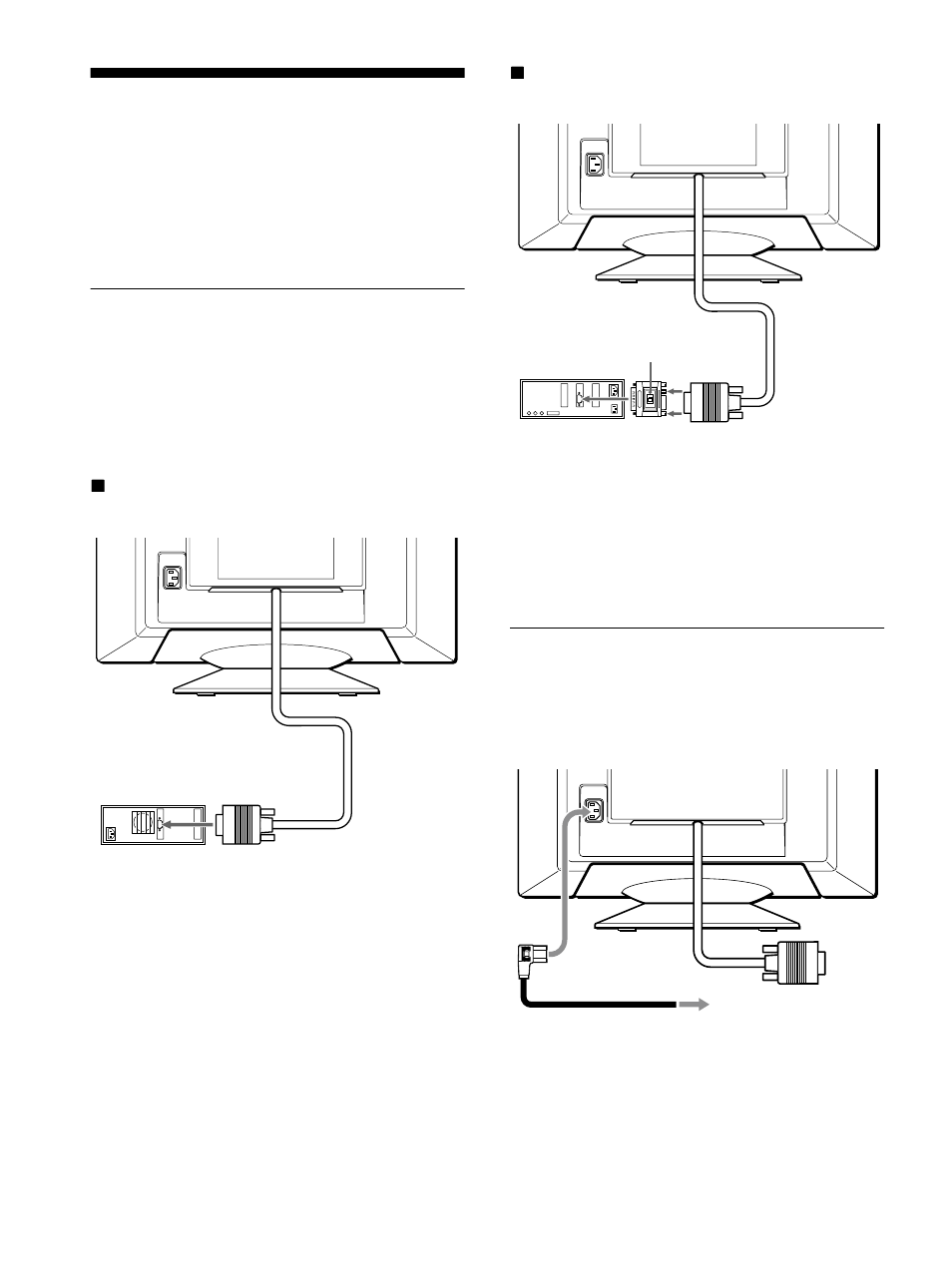 Installation, 1re étape: raccordez le moniteur à l’ordinateur, 2e étape: branchez le cordon d’alimentation | Instalación, Restauración de los ajustes, 1re étape, 2e étape, 2e étape:branchez le cordon d’alimentation | Sony CPD-E500 User Manual | Page 22 / 52