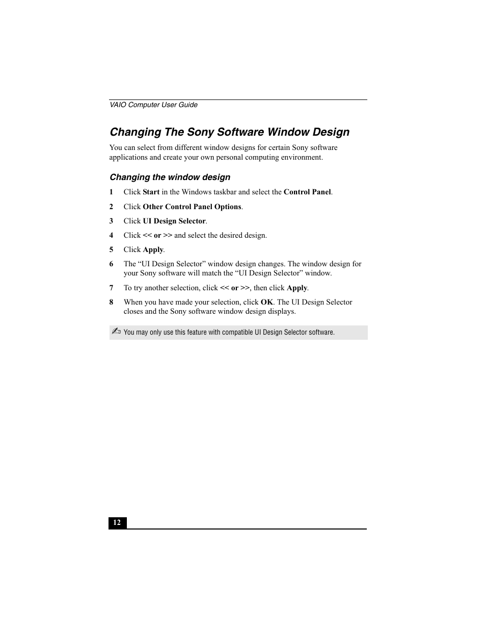 Changing the sony software window design | Sony PCV-W10 User Manual | Page 12 / 76