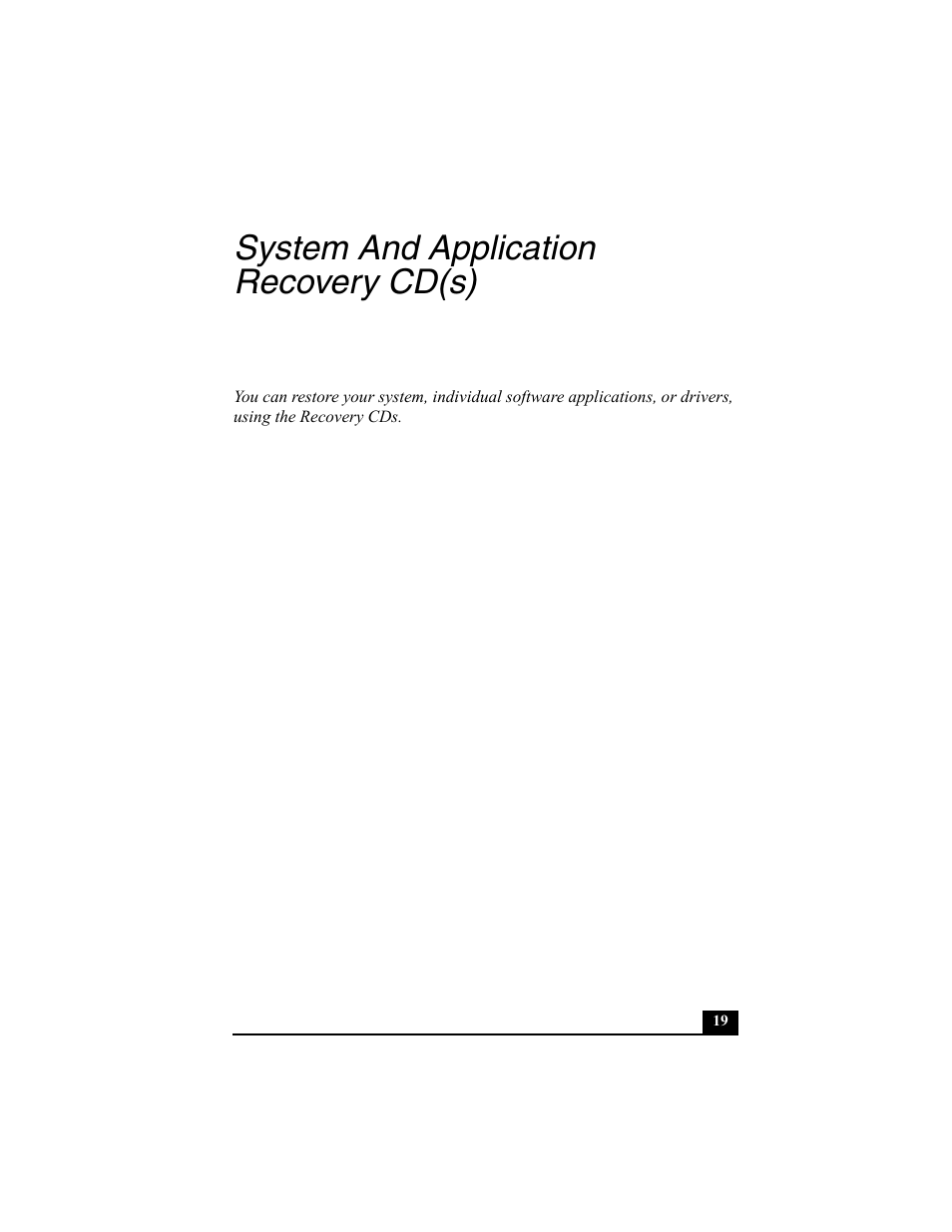 System and application recovery cd(s) | Sony PCV-W10 User Manual | Page 19 / 76